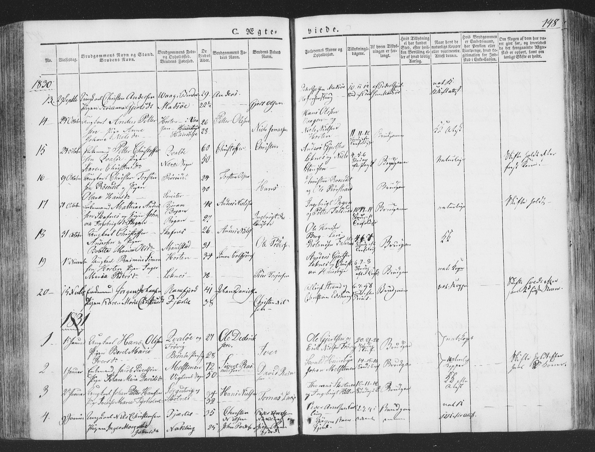 Ministerialprotokoller, klokkerbøker og fødselsregistre - Nord-Trøndelag, SAT/A-1458/780/L0639: Parish register (official) no. 780A04, 1830-1844, p. 148