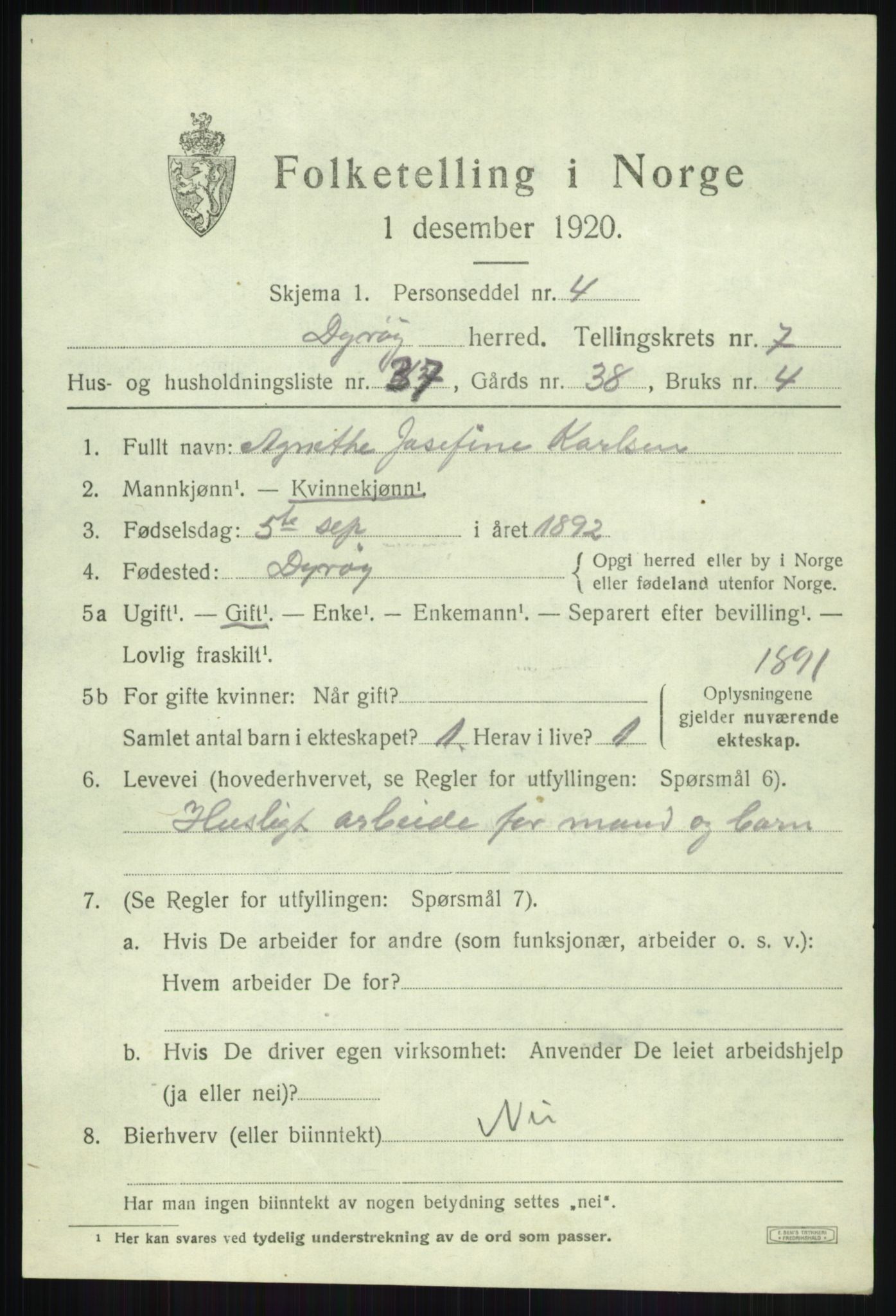 SATØ, 1920 census for Dyrøy, 1920, p. 4095