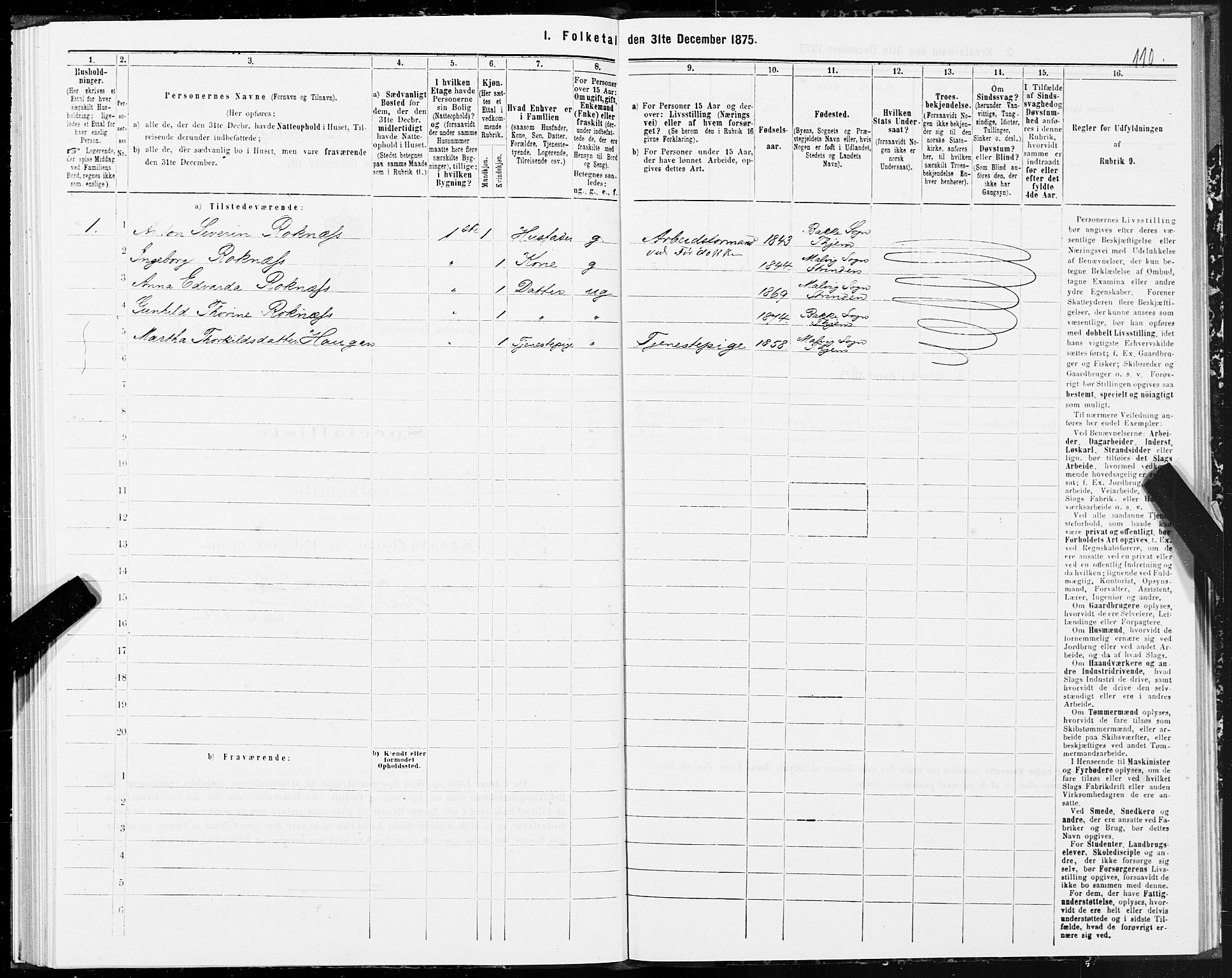 SAT, 1875 census for 1601 Trondheim, 1875, p. 12110