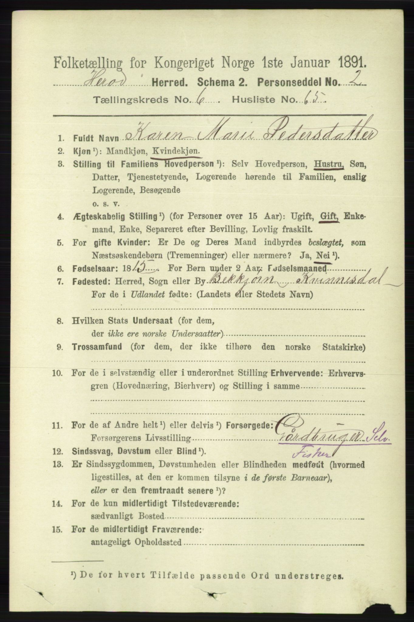 RA, 1891 census for 1039 Herad, 1891, p. 2708