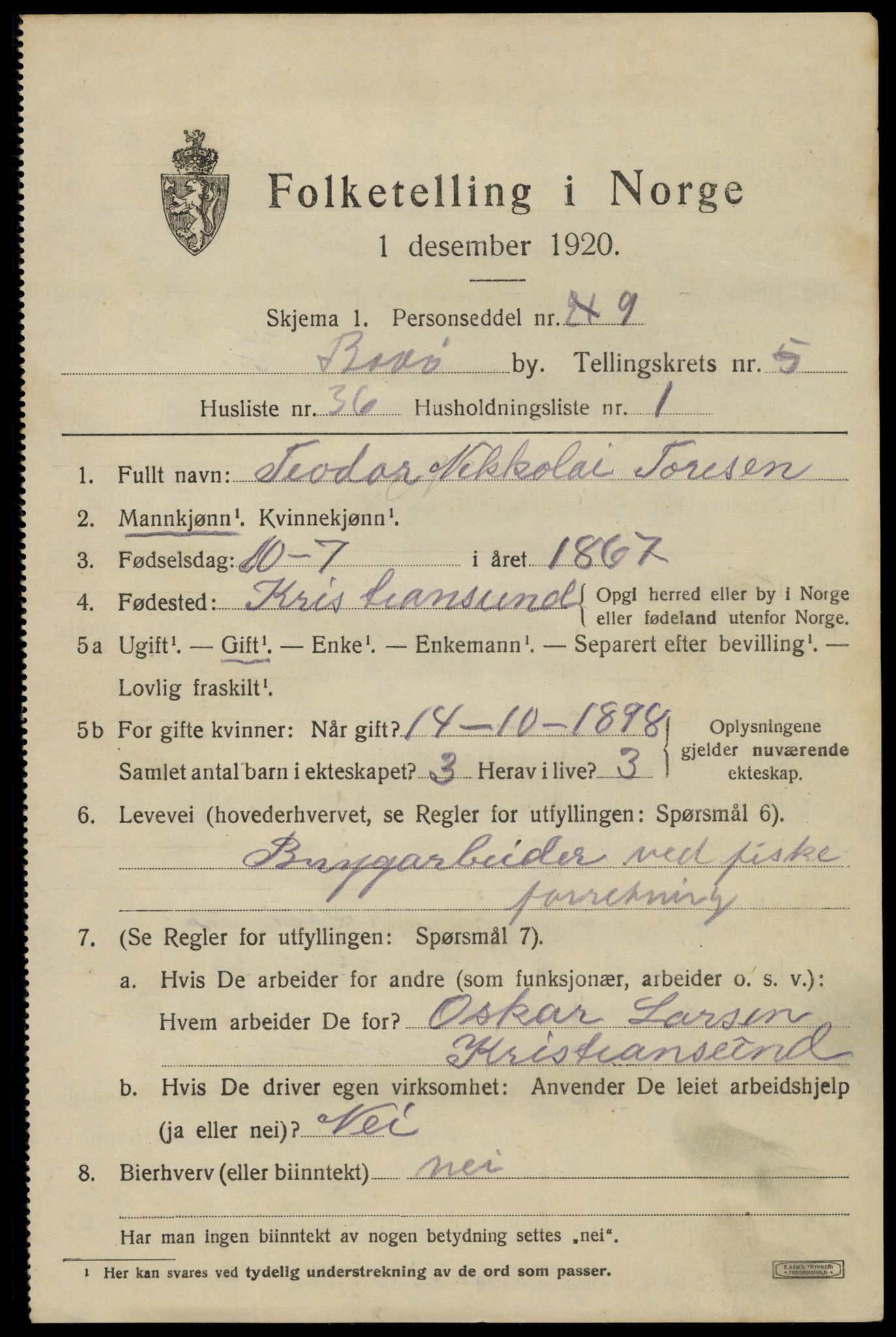 SAT, 1920 census for Bodø, 1920, p. 9301