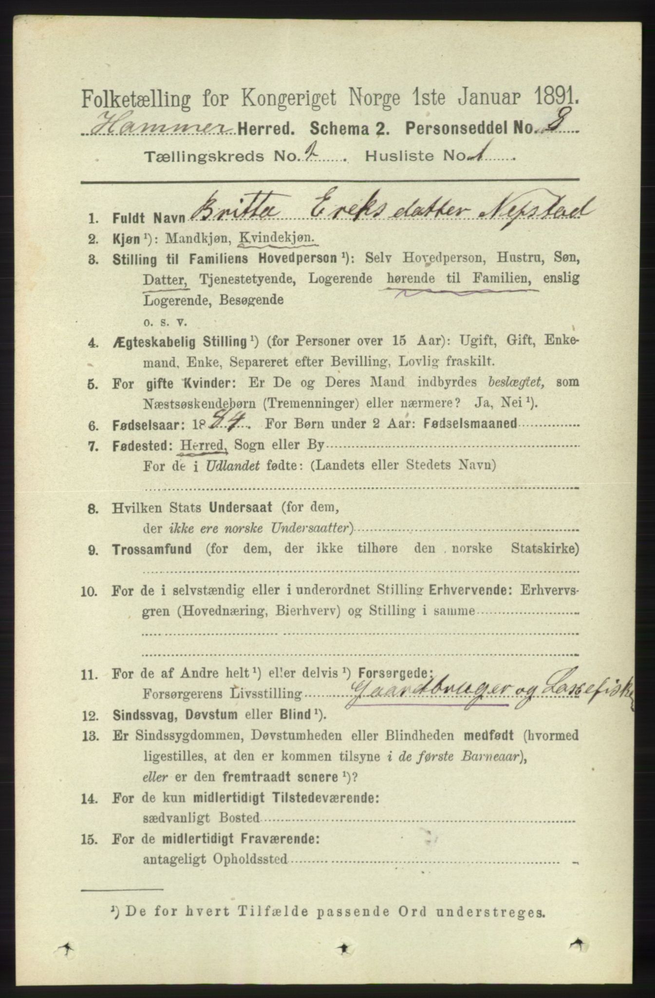 RA, 1891 census for 1254 Hamre, 1891, p. 232