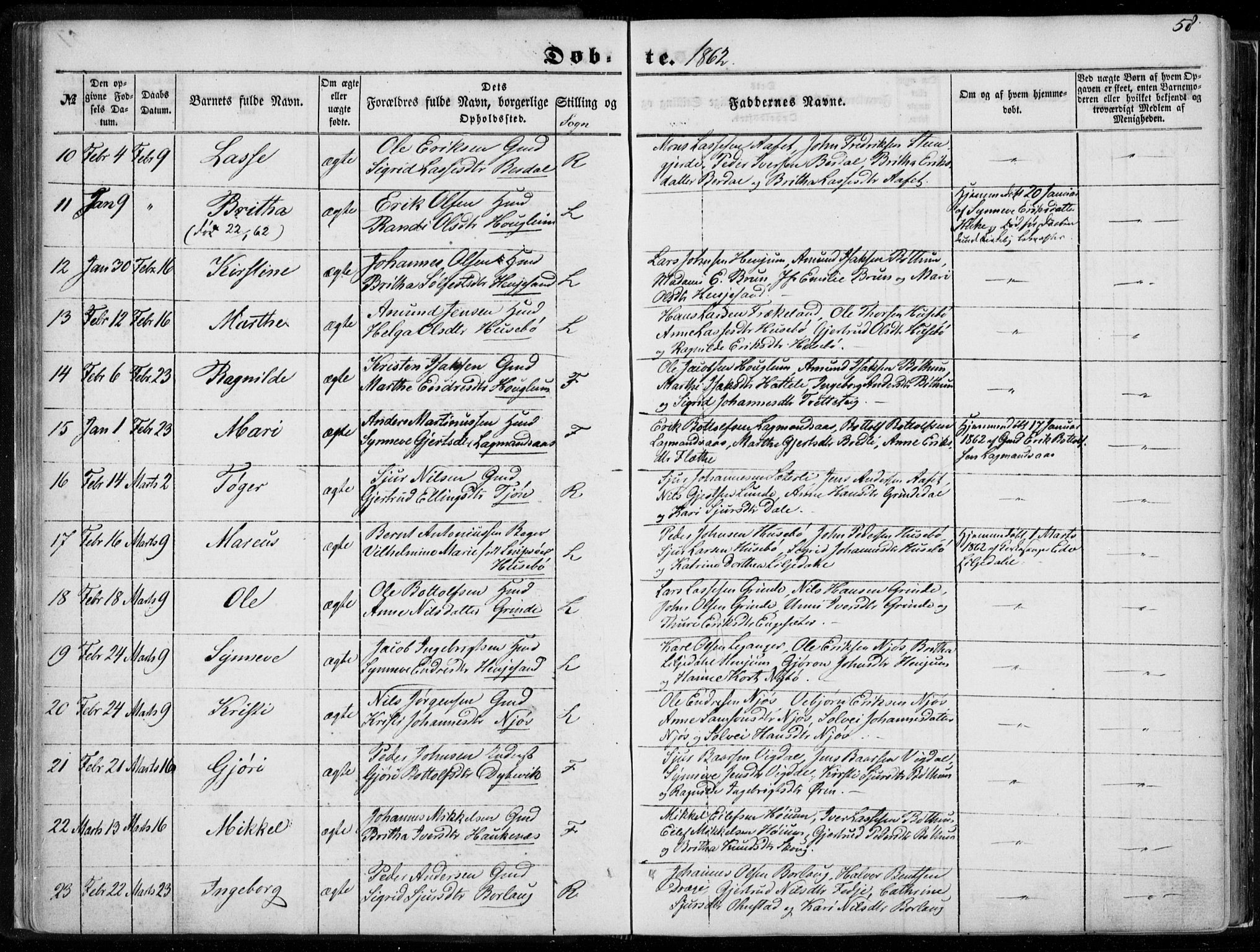 Leikanger sokneprestembete, AV/SAB-A-81001/H/Haa/Haaa/L0008: Parish register (official) no. A 8, 1852-1868, p. 58
