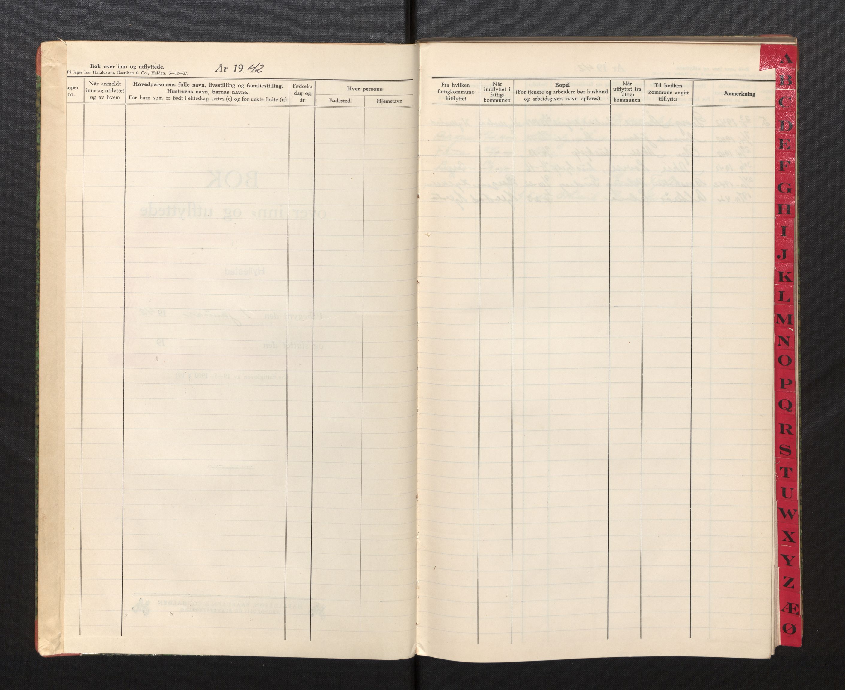 Lensmannen i Hyllestad, AV/SAB-A-28301/0020/L0002: Protokoll over inn- og utflytte, 1942