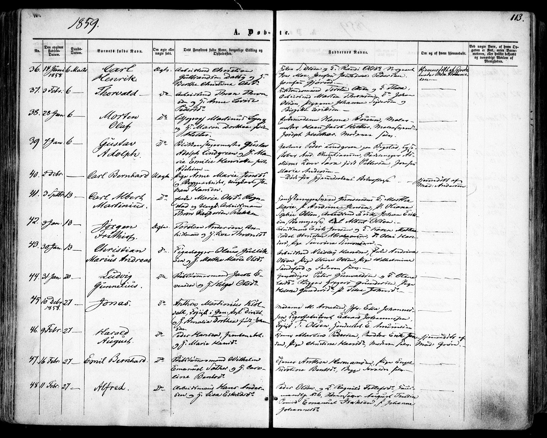 Oslo domkirke Kirkebøker, SAO/A-10752/F/Fa/L0015: Parish register (official) no. 15, 1857-1871, p. 113