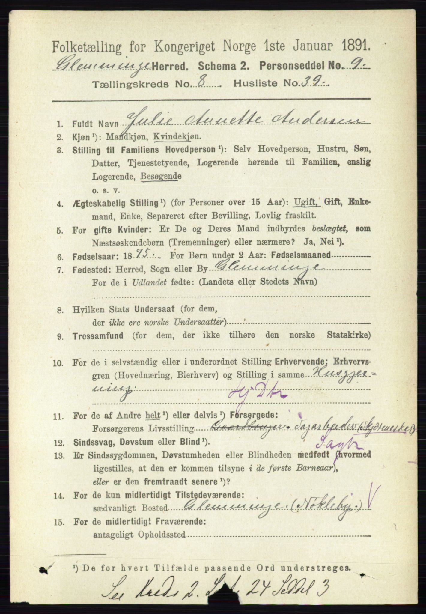 RA, 1891 census for 0132 Glemmen, 1891, p. 9541