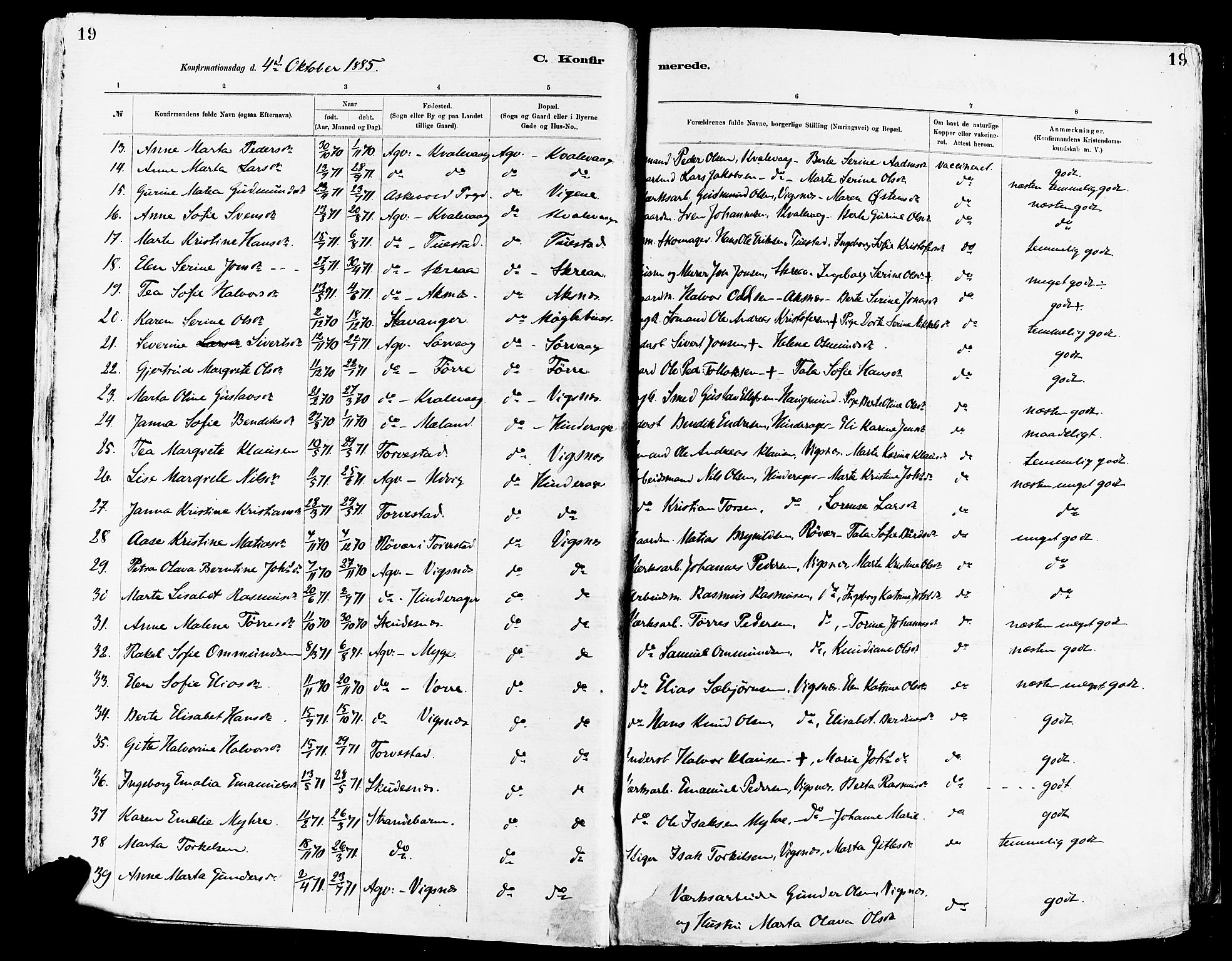 Avaldsnes sokneprestkontor, SAST/A -101851/H/Ha/Haa/L0015: Parish register (official) no. A 15, 1880-1906, p. 19