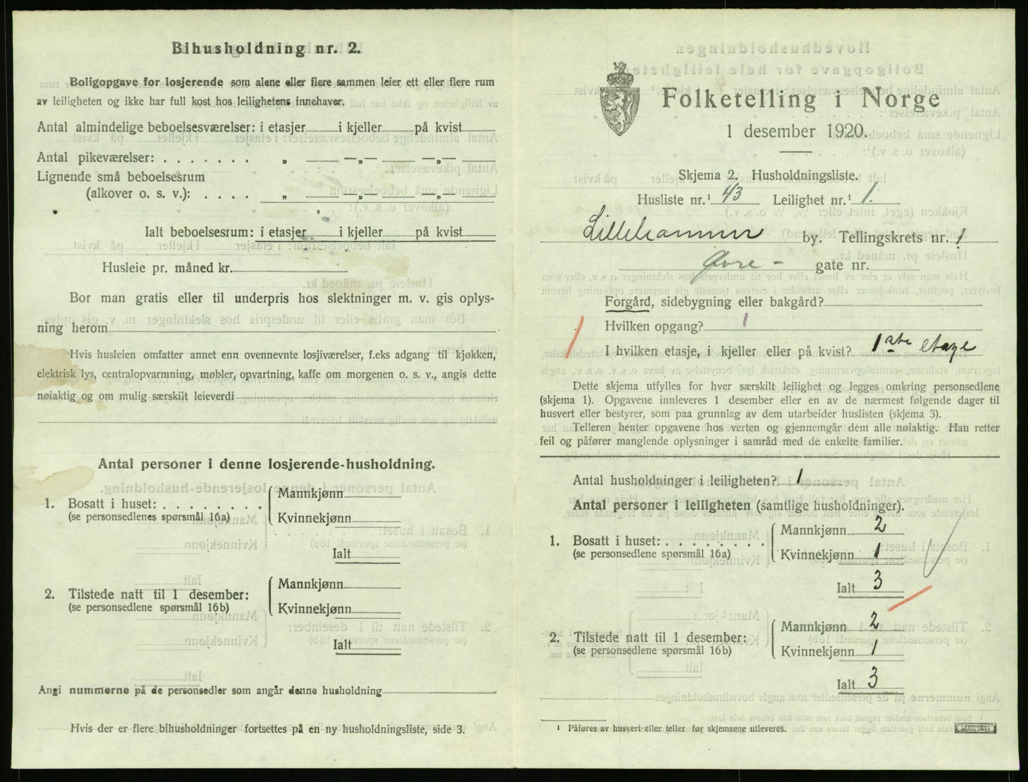 SAH, 1920 census for Lillehammer, 1920, p. 1470