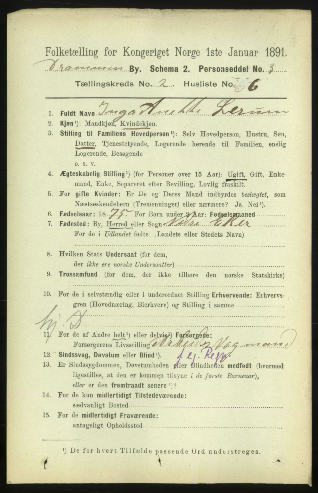 RA, 1891 census for 0602 Drammen, 1891, p. 4312