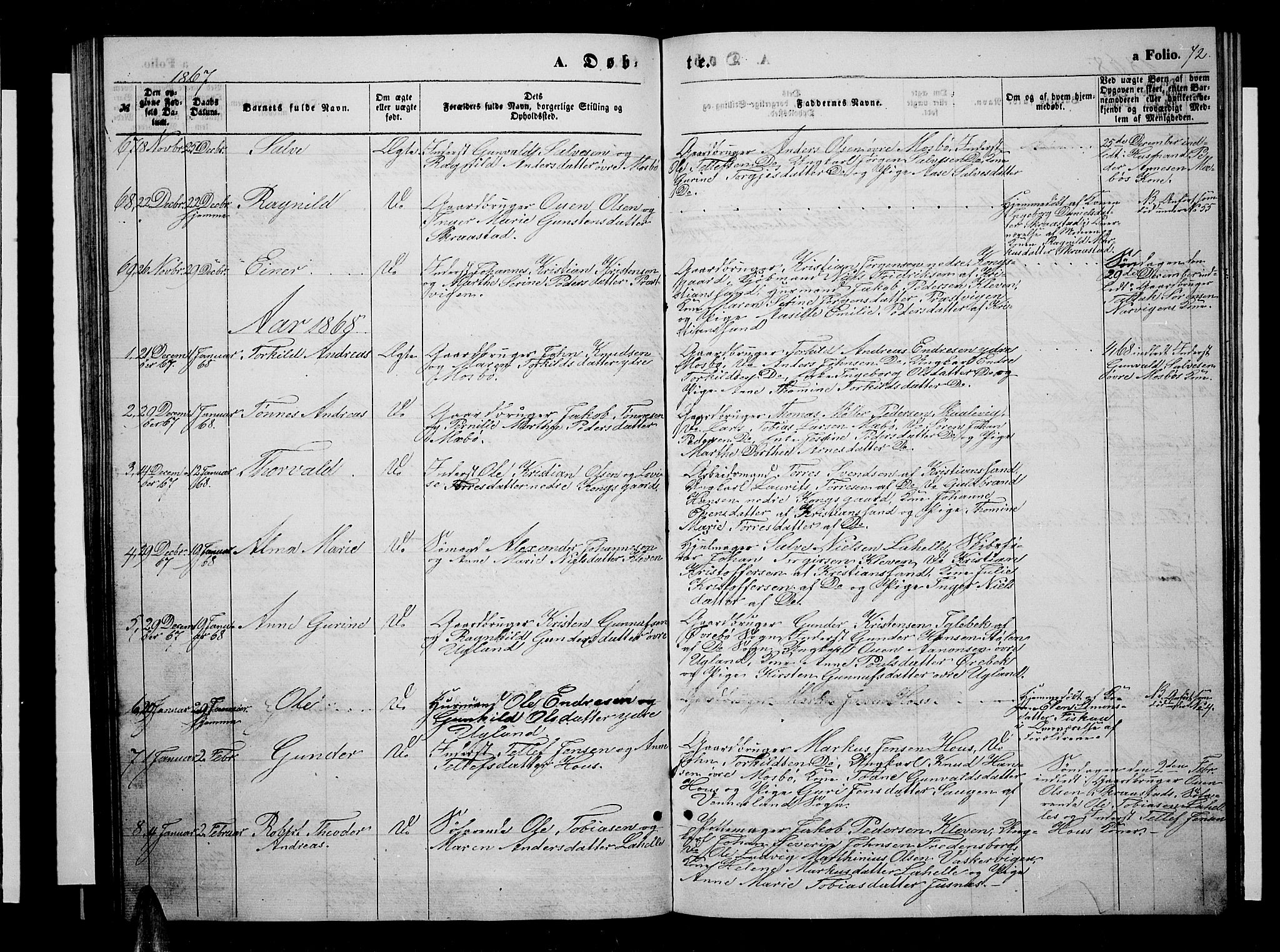 Oddernes sokneprestkontor, AV/SAK-1111-0033/F/Fb/Fba/L0006: Parish register (copy) no. B 6 /1, 1860-1869, p. 72