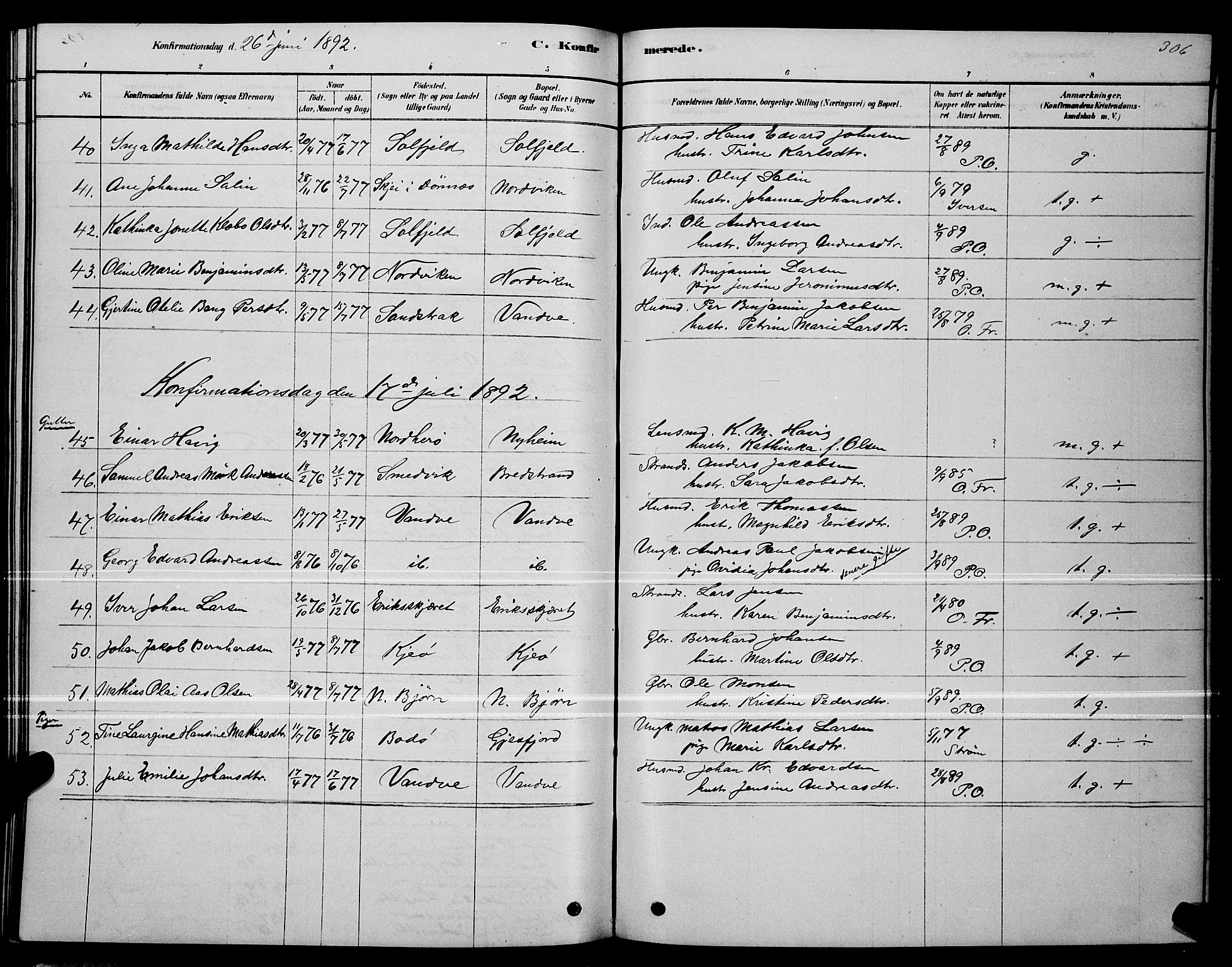 Ministerialprotokoller, klokkerbøker og fødselsregistre - Nordland, AV/SAT-A-1459/834/L0513: Parish register (copy) no. 834C04, 1877-1892, p. 306