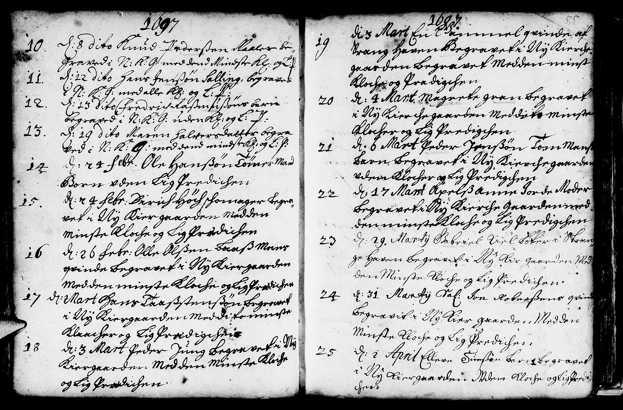 Nykirken Sokneprestembete, AV/SAB-A-77101/H/Haa/L0009: Parish register (official) no. A 9, 1689-1759, p. 55