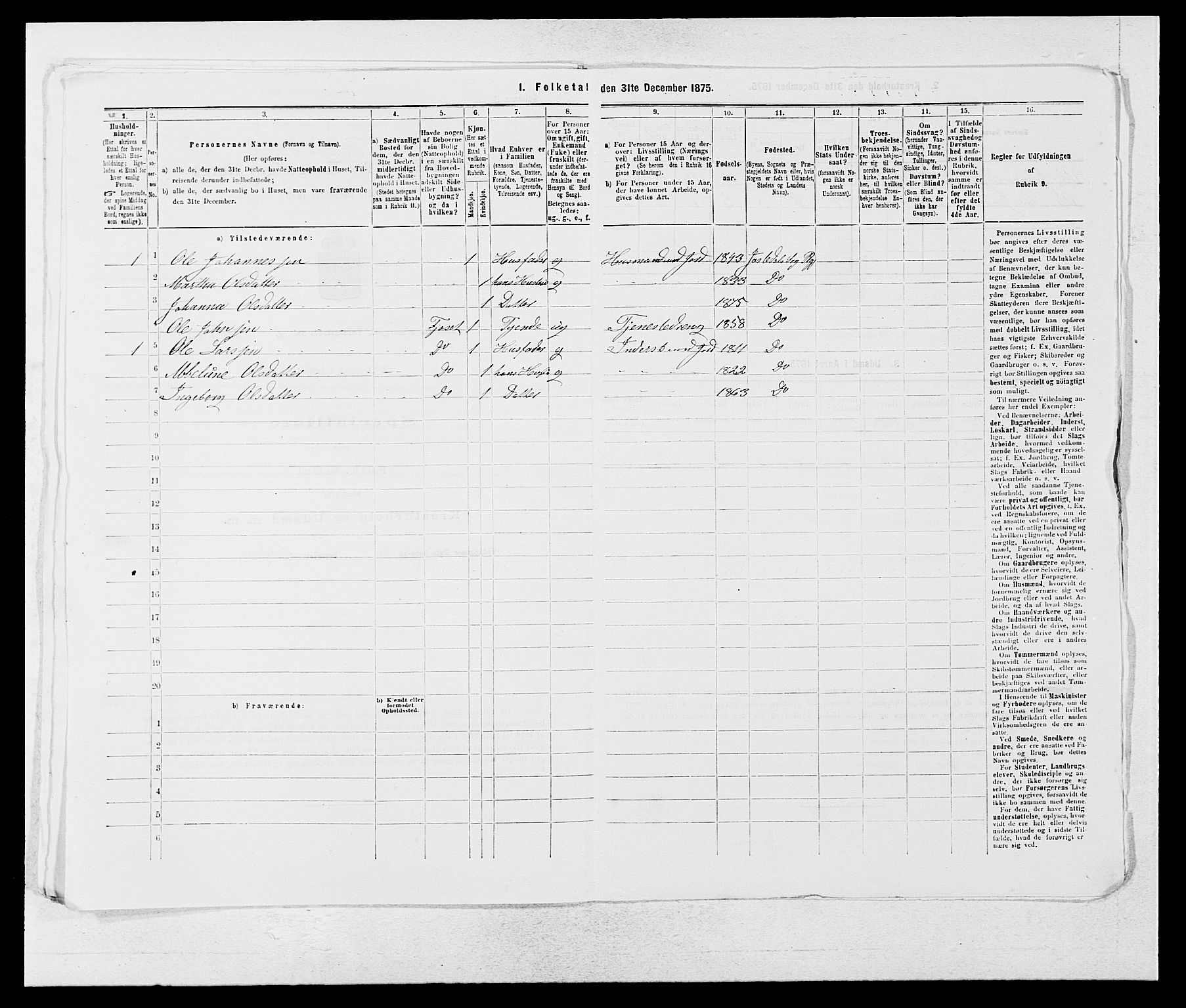 SAB, 1875 census for 1427P Jostedal, 1875, p. 142