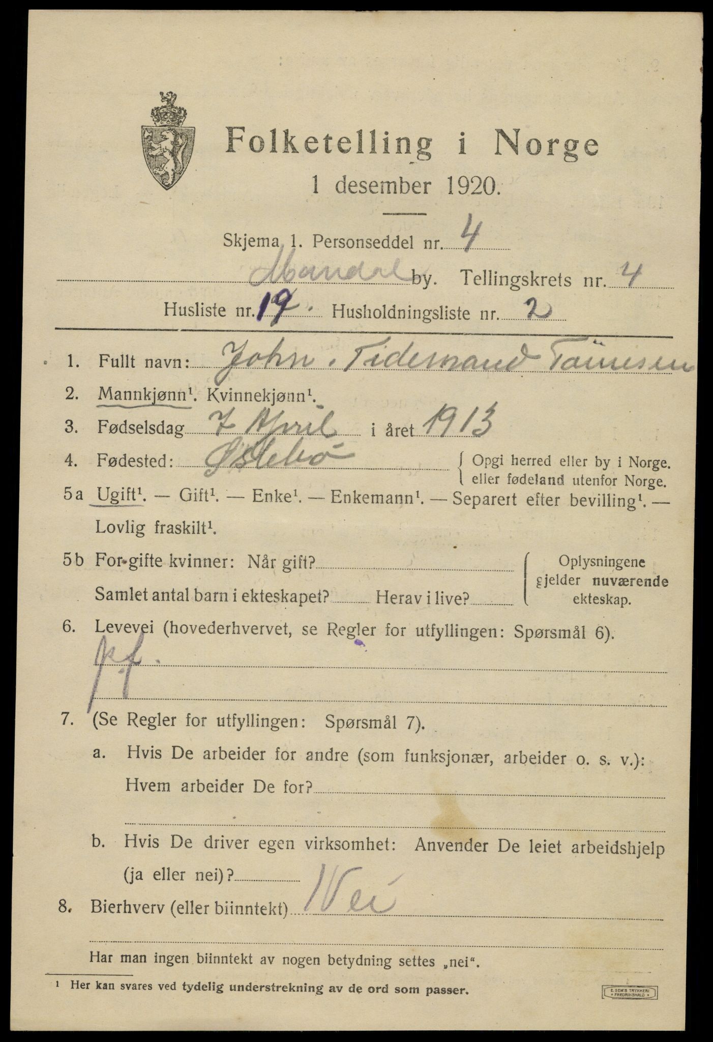 SAK, 1920 census for Mandal, 1920, p. 7219