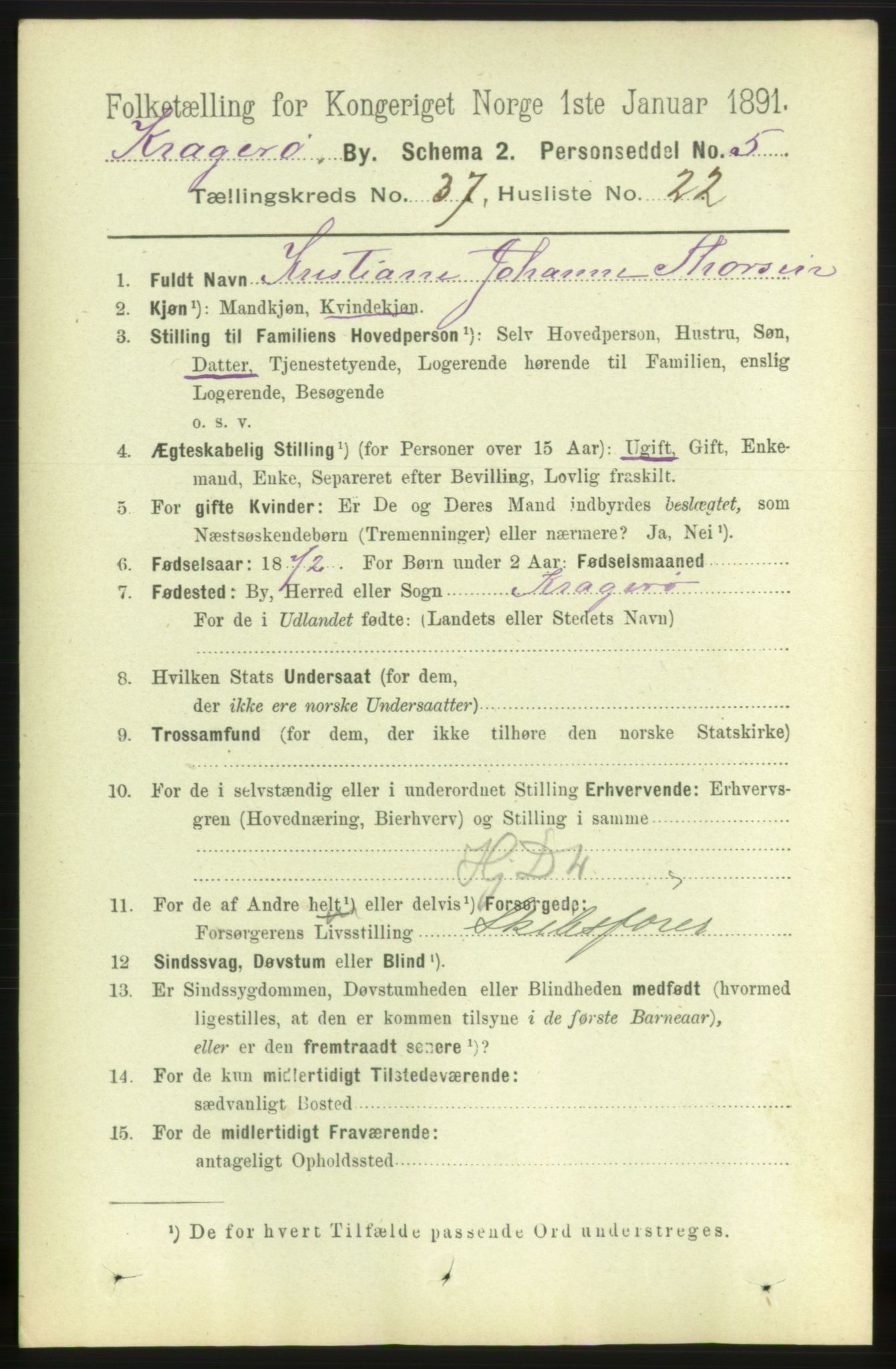 RA, 1891 census for 0801 Kragerø, 1891, p. 6906