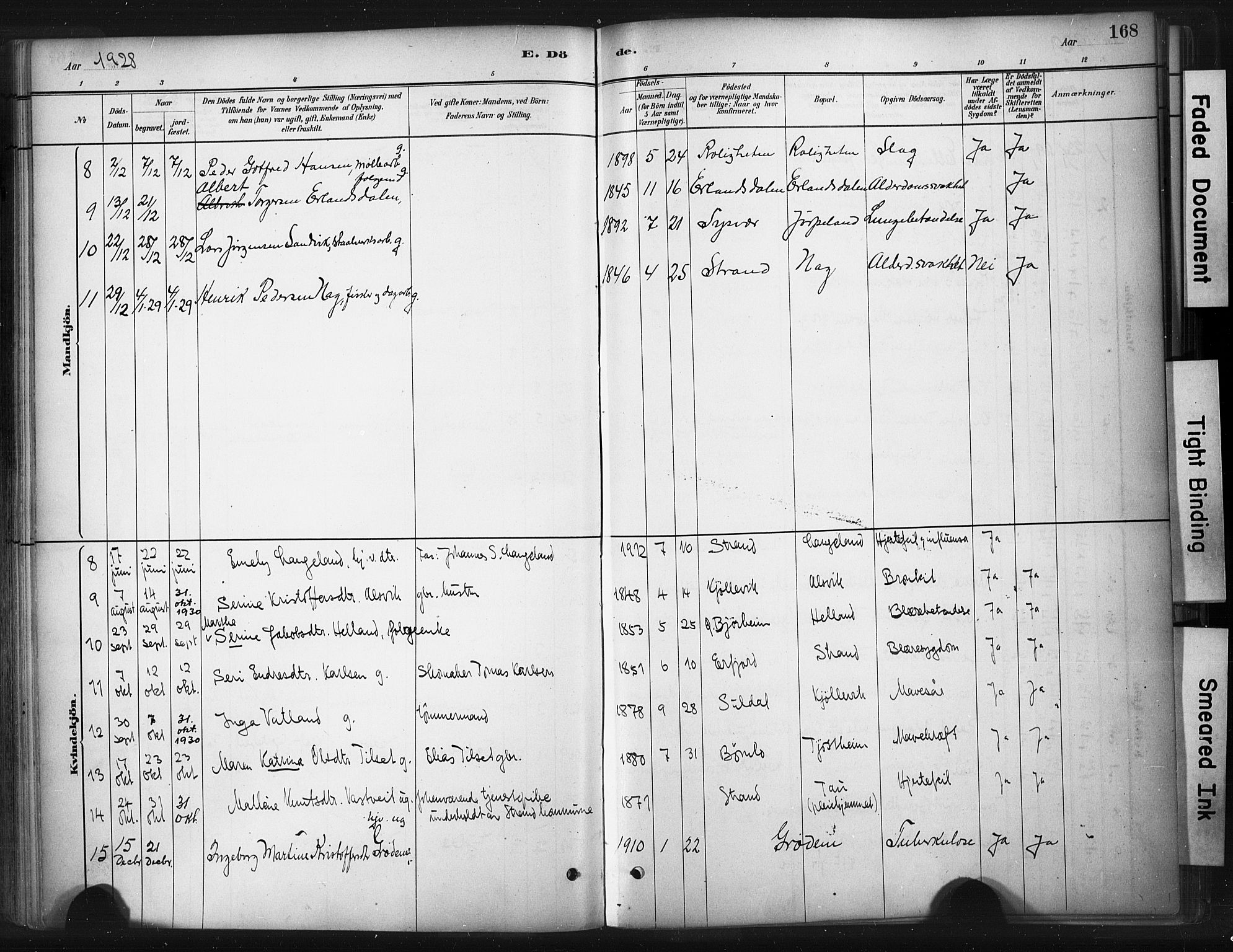 Strand sokneprestkontor, SAST/A-101828/H/Ha/Haa/L0010: Parish register (official) no. A 10, 1882-1929, p. 168