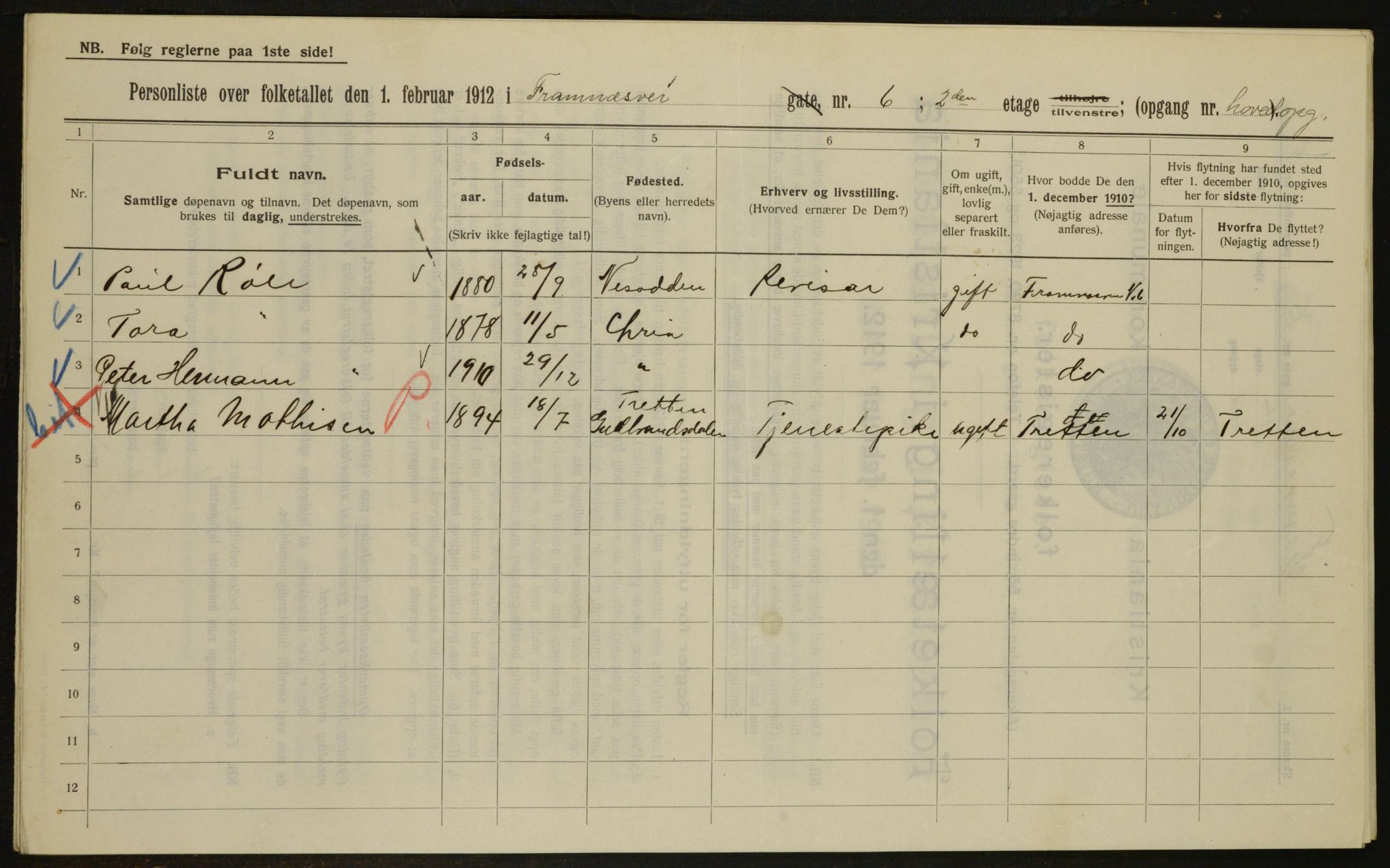 OBA, Municipal Census 1912 for Kristiania, 1912, p. 25436