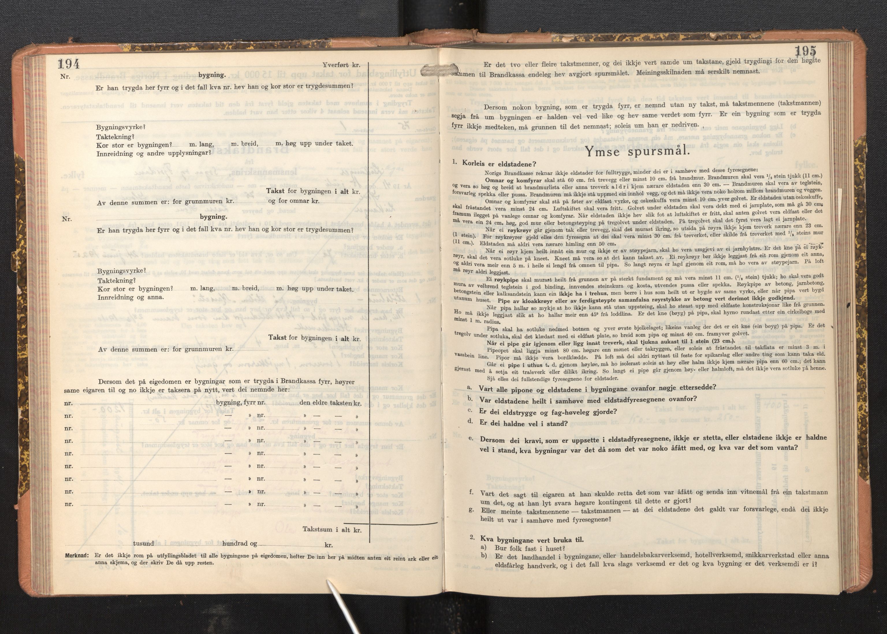 Lensmannen i Leikanger, AV/SAB-A-29201/0012/L0008: Branntakstprotokoll, skjematakst, 1937-1946, p. 194-195