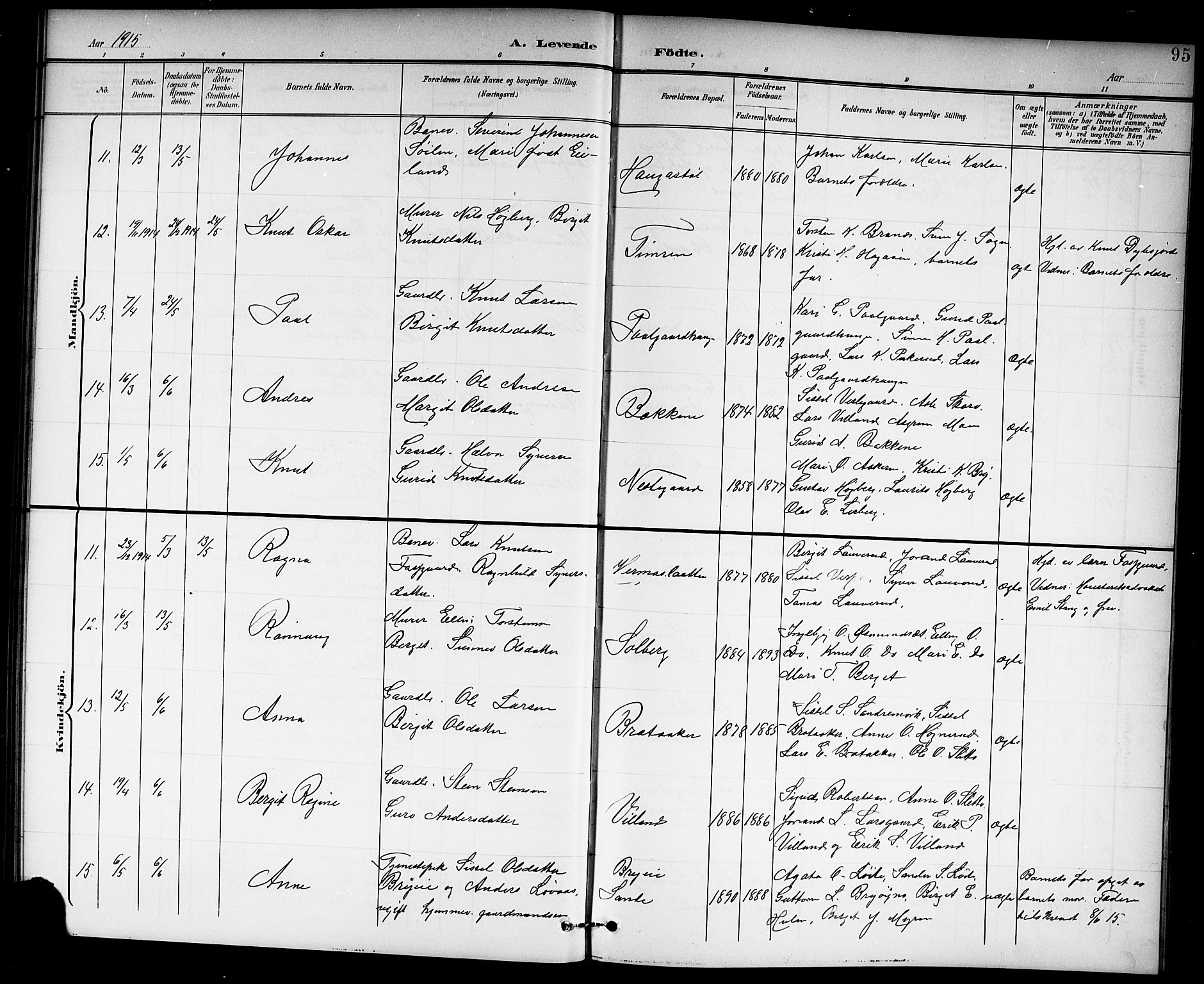 Hol kirkebøker, AV/SAKO-A-227/G/Ga/L0001: Parish register (copy) no. I 1, 1900-1919, p. 95