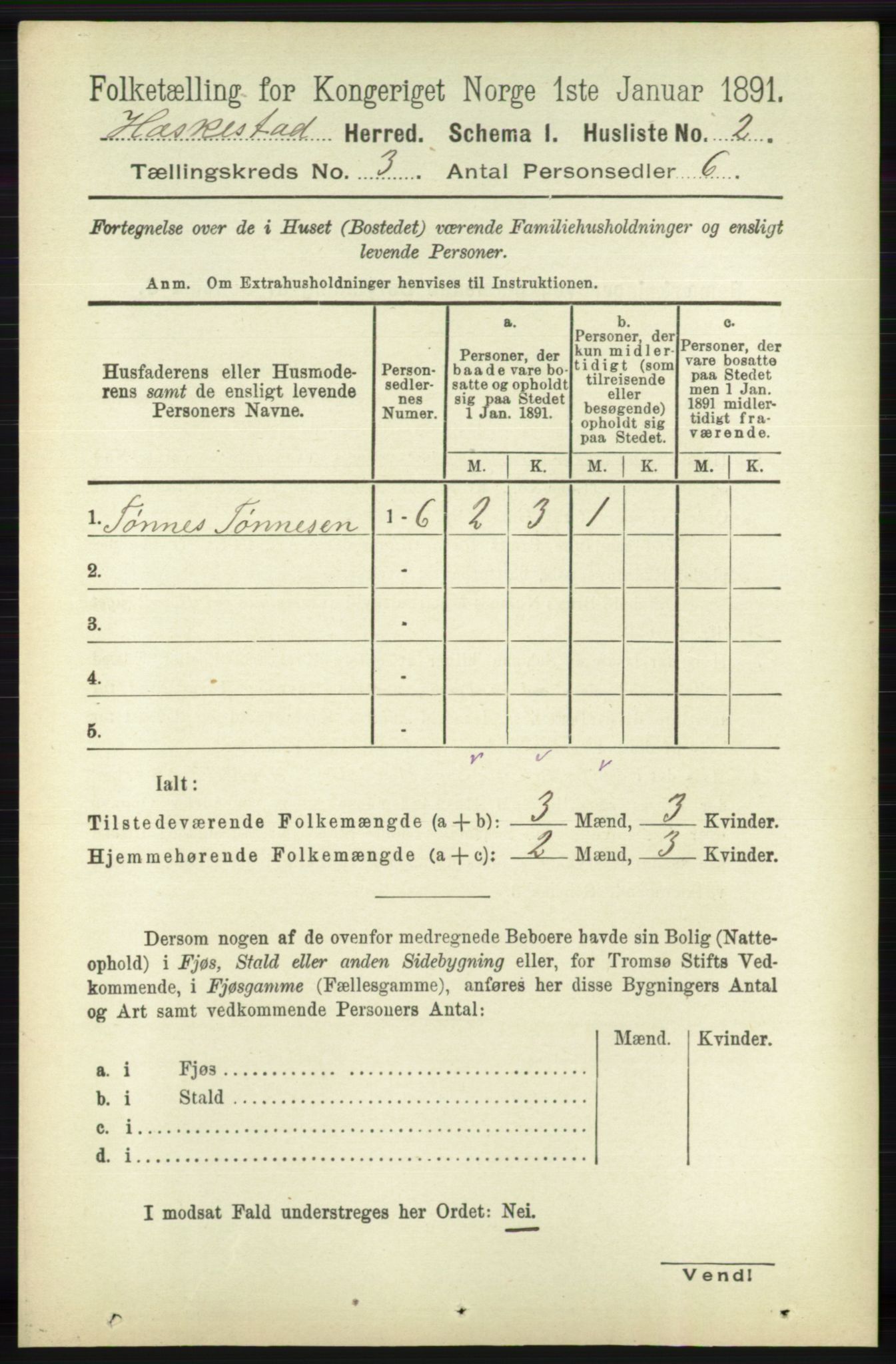 RA, 1891 census for 1113 Heskestad, 1891, p. 393