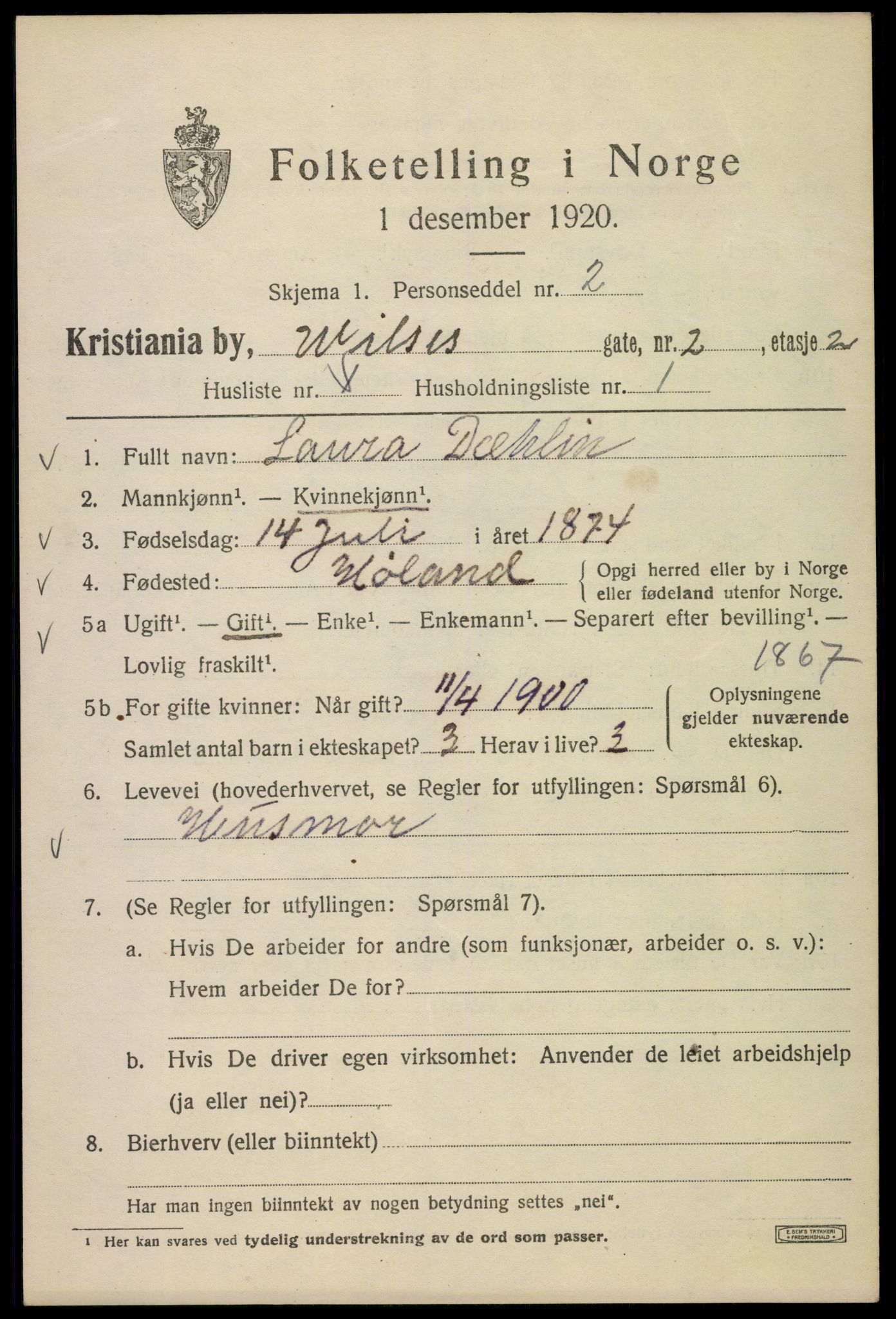 SAO, 1920 census for Kristiania, 1920, p. 652987