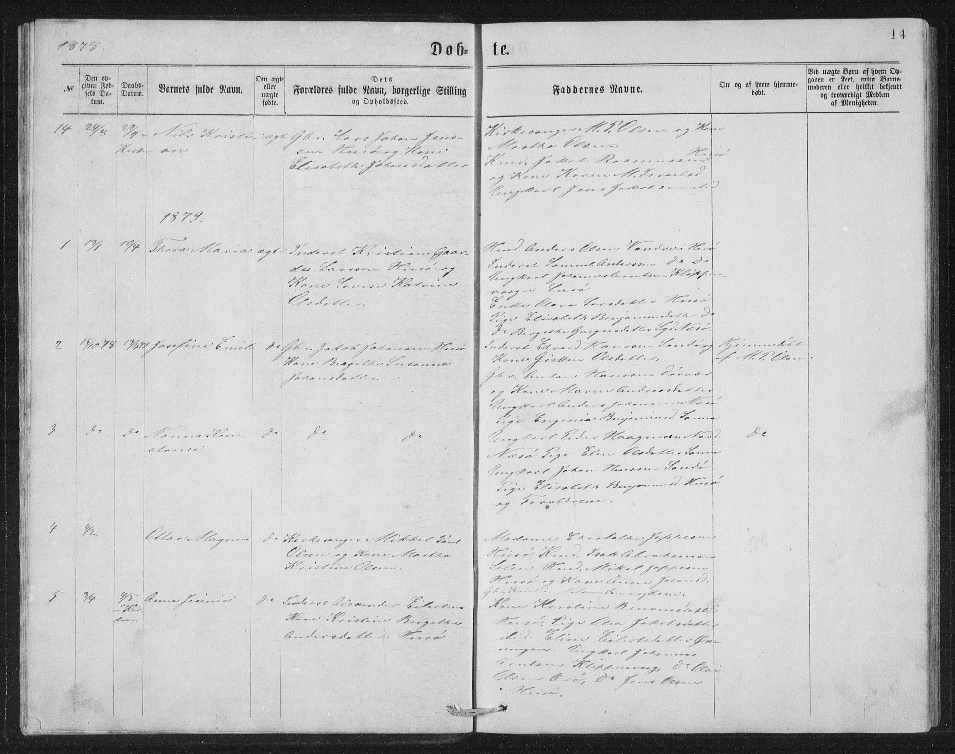 Ministerialprotokoller, klokkerbøker og fødselsregistre - Nordland, AV/SAT-A-1459/840/L0582: Parish register (copy) no. 840C02, 1874-1900, p. 14