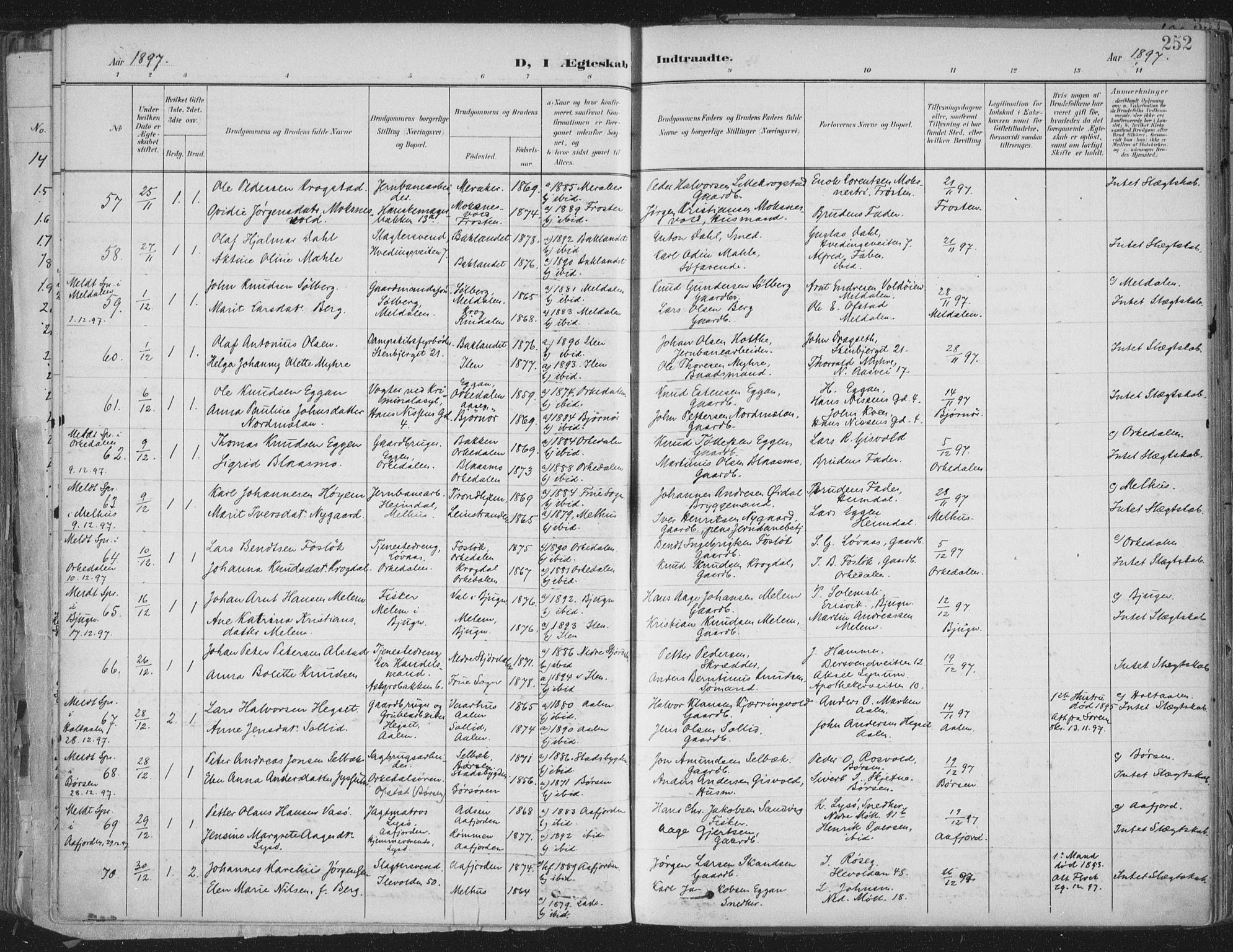 Ministerialprotokoller, klokkerbøker og fødselsregistre - Sør-Trøndelag, SAT/A-1456/603/L0167: Parish register (official) no. 603A06, 1896-1932, p. 252