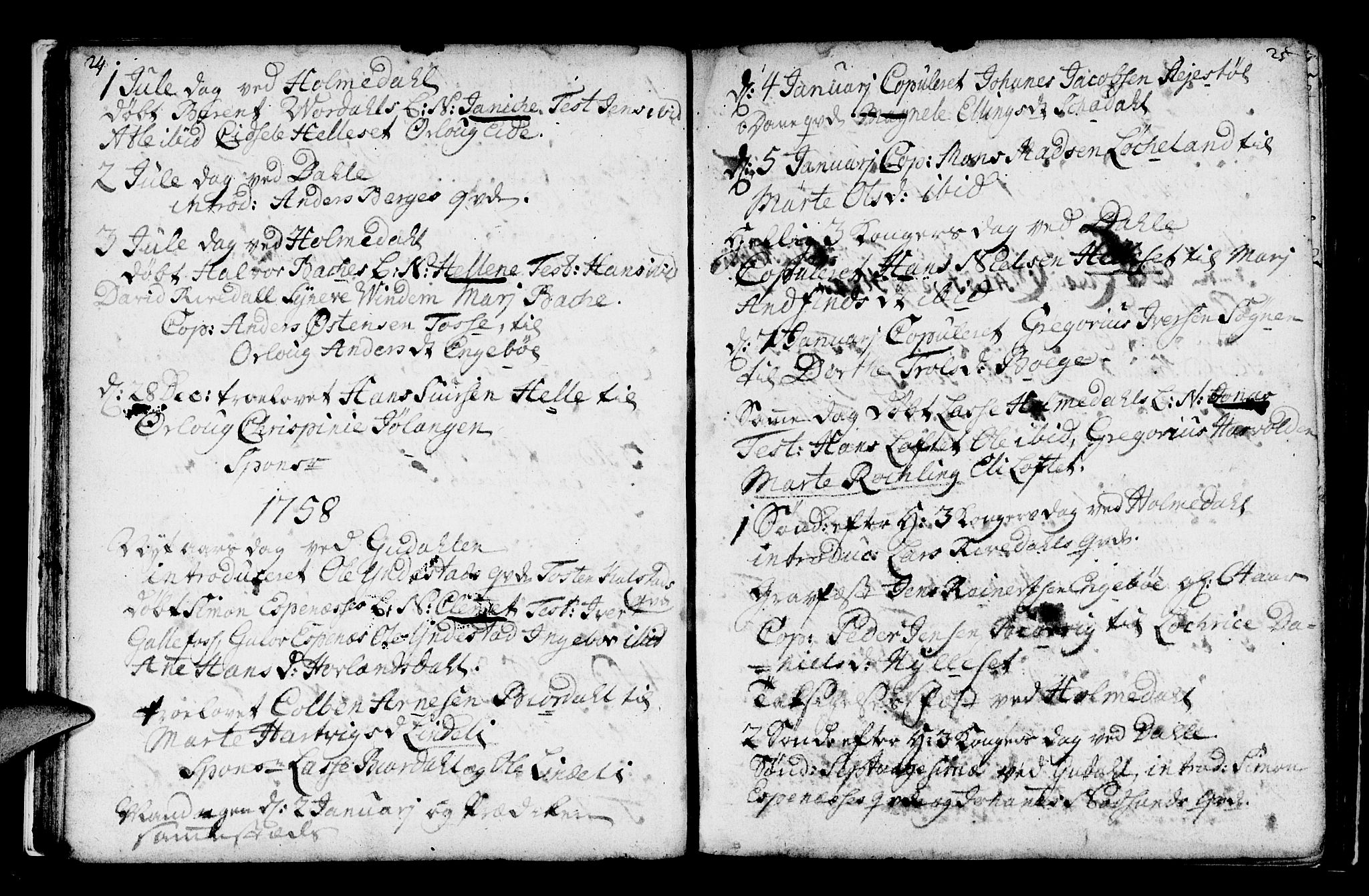 Fjaler sokneprestembete, AV/SAB-A-79801/H/Haa/Haaa/L0001: Parish register (official) no. A 1, 1755-1778, p. 24-25