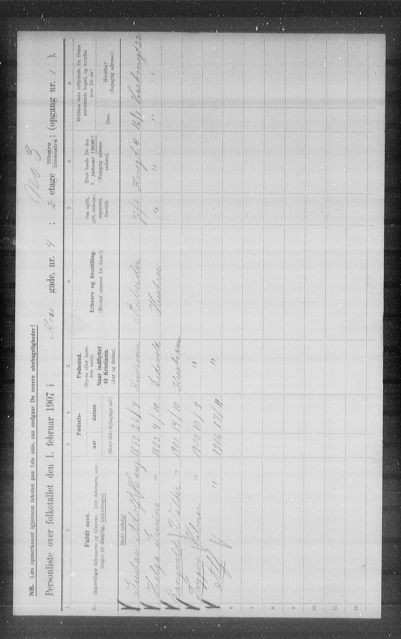 OBA, Municipal Census 1907 for Kristiania, 1907, p. 27244