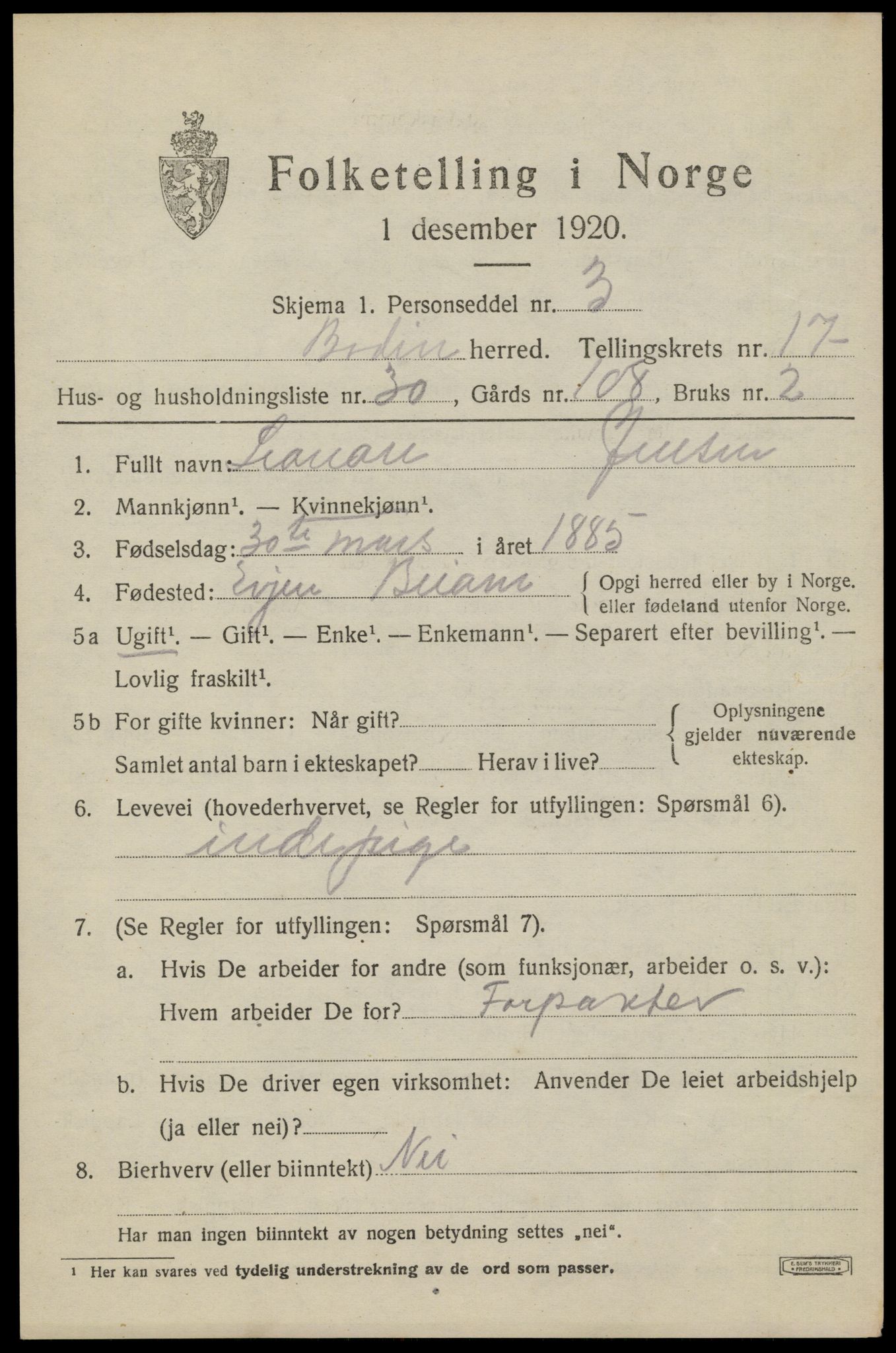 SAT, 1920 census for Bodin, 1920, p. 12678