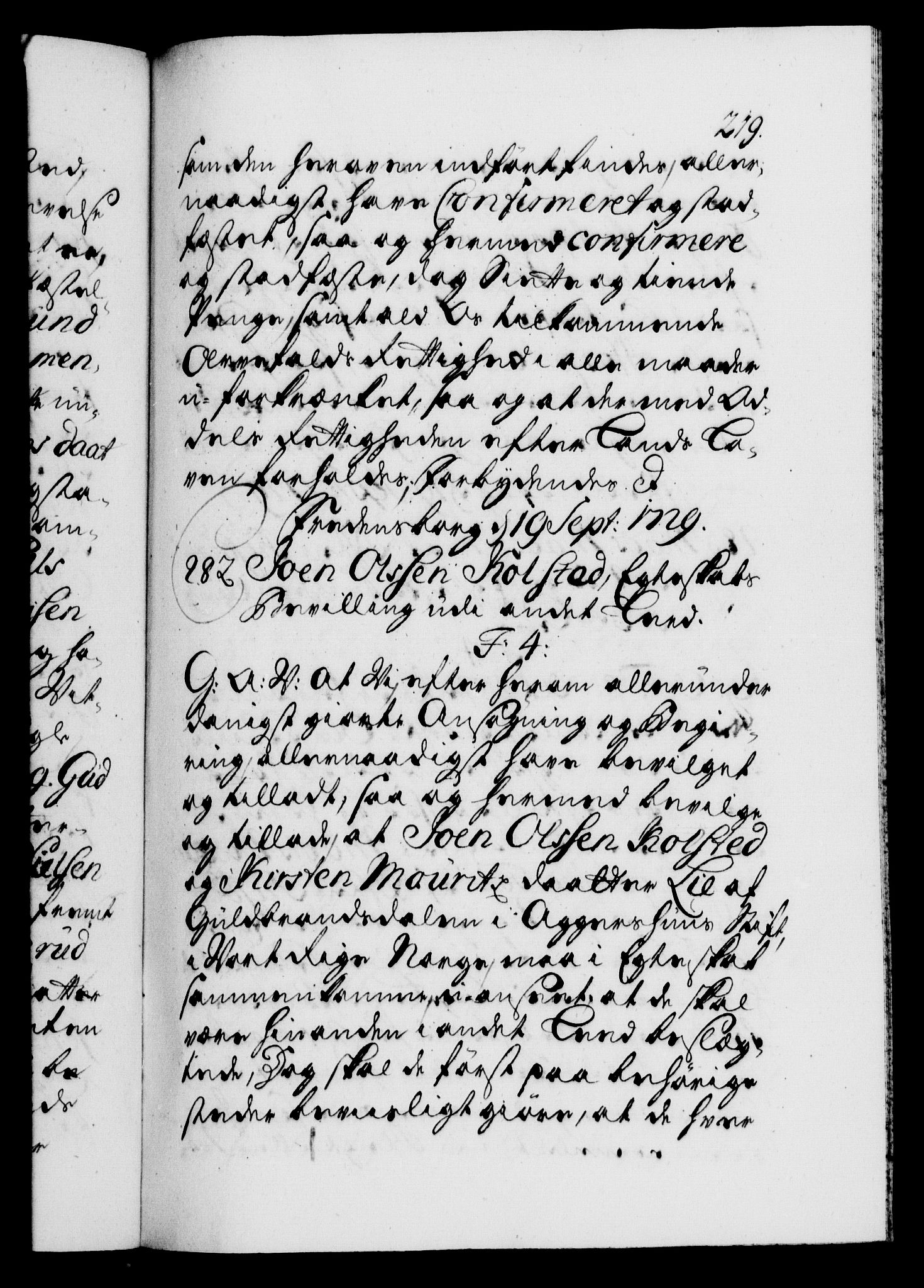 Danske Kanselli 1572-1799, AV/RA-EA-3023/F/Fc/Fca/Fcaa/L0026: Norske registre, 1729-1730, p. 219a