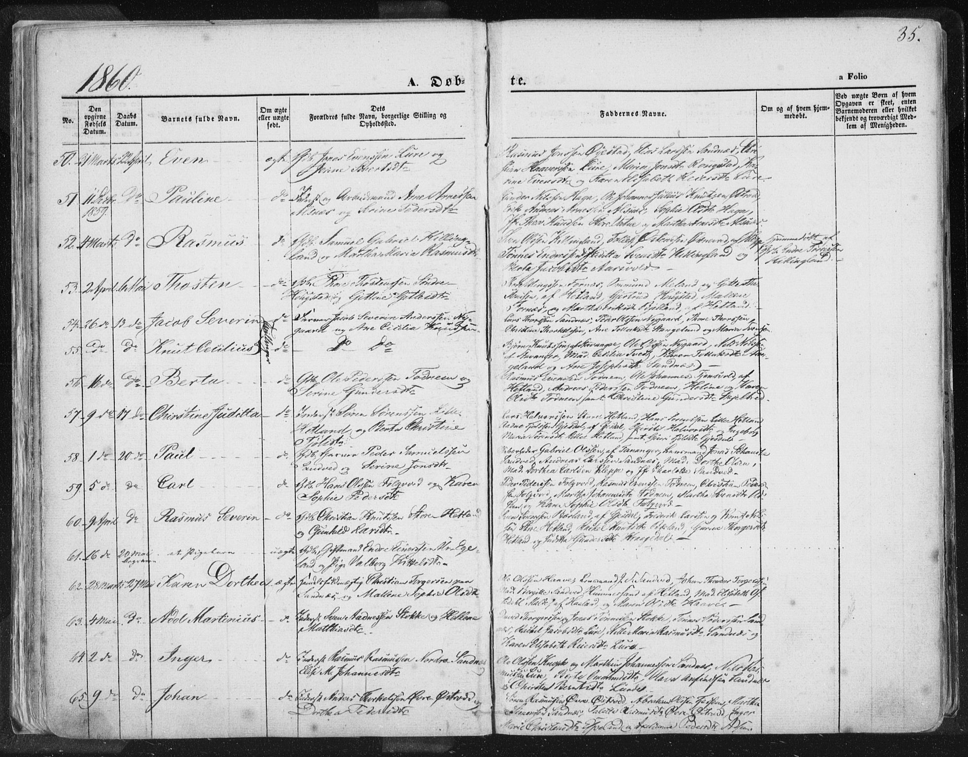 Høyland sokneprestkontor, AV/SAST-A-101799/001/30BA/L0010: Parish register (official) no. A 9.1, 1857-1877, p. 35