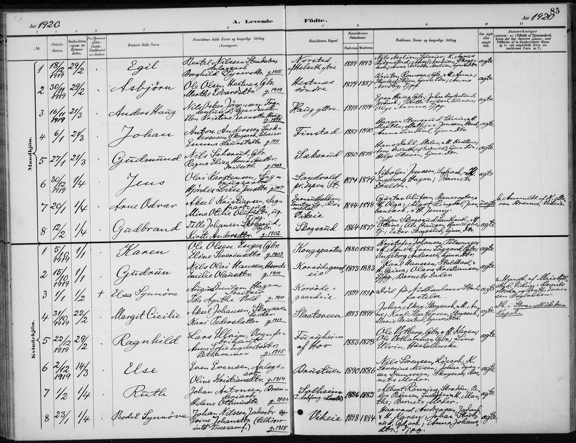 Stange prestekontor, SAH/PREST-002/K/L0023: Parish register (official) no. 23, 1897-1920, p. 85
