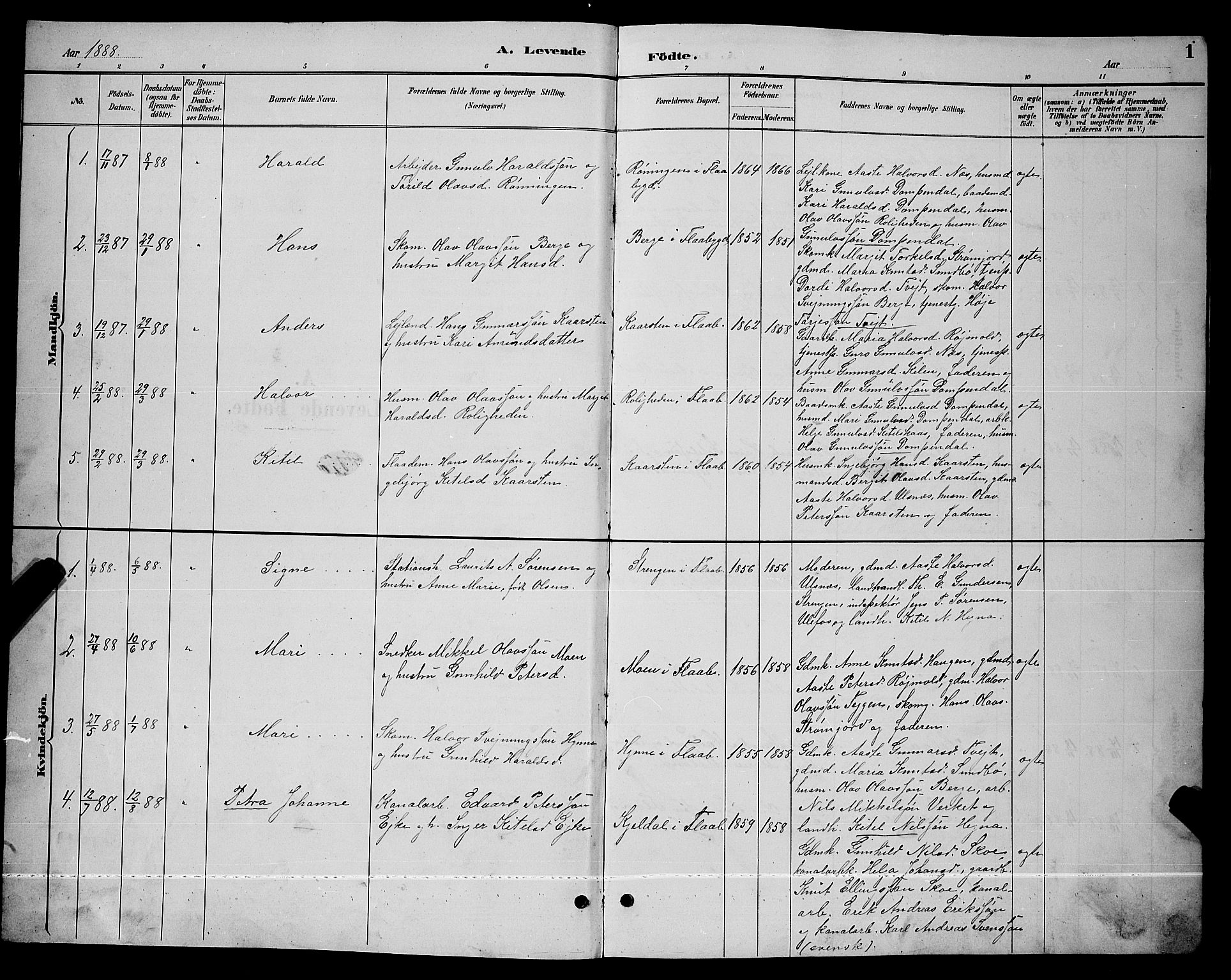 Lunde kirkebøker, AV/SAKO-A-282/G/Gb/L0002: Parish register (copy) no. II 2, 1888-1895, p. 1