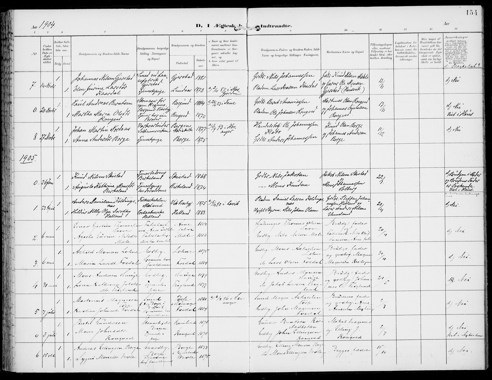 Haus sokneprestembete, SAB/A-75601/H/Haa: Parish register (official) no. C  2, 1900-1915, p. 154