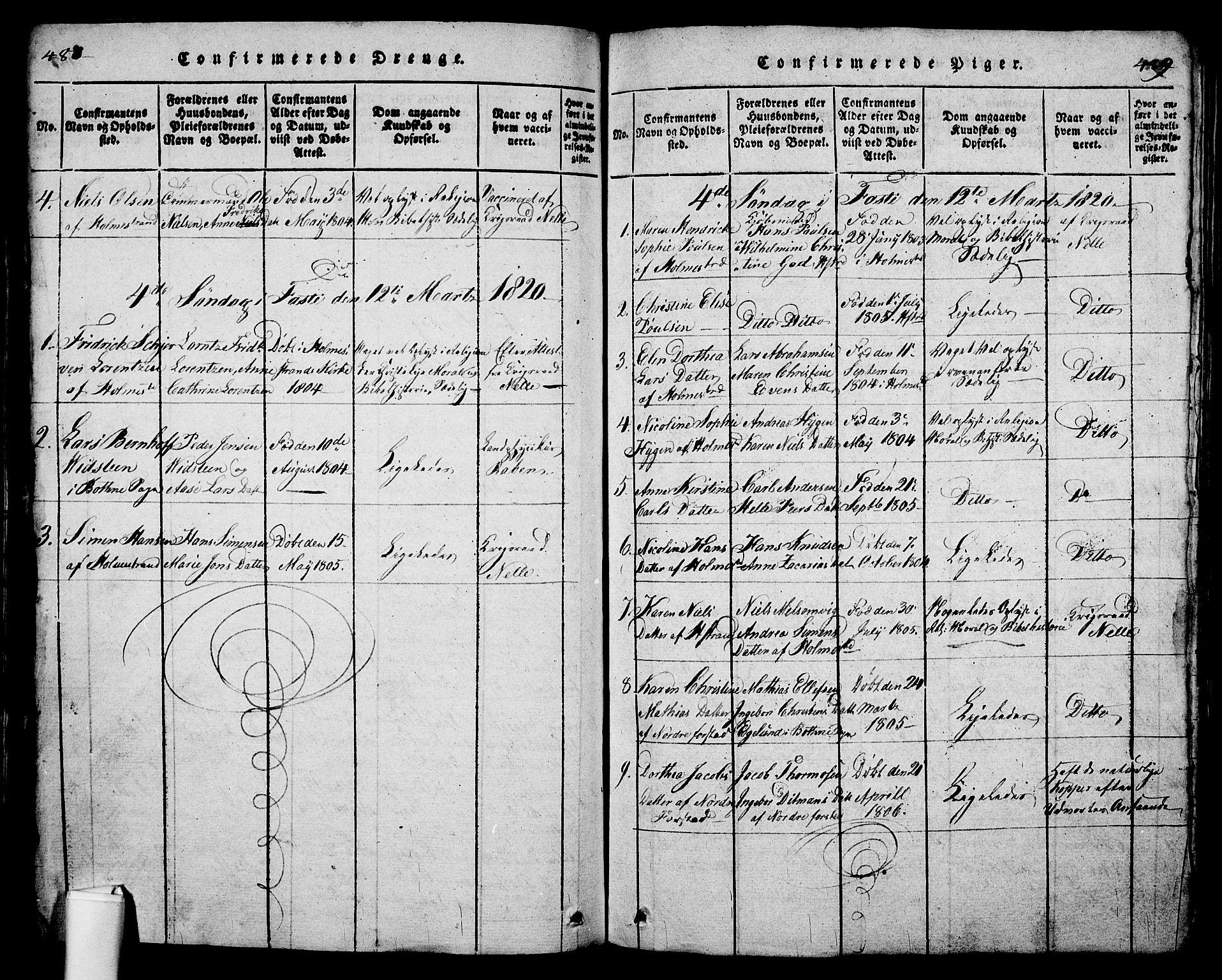 Holmestrand kirkebøker, AV/SAKO-A-346/G/Ga/L0001: Parish register (copy) no. 1, 1814-1848, p. 488-489