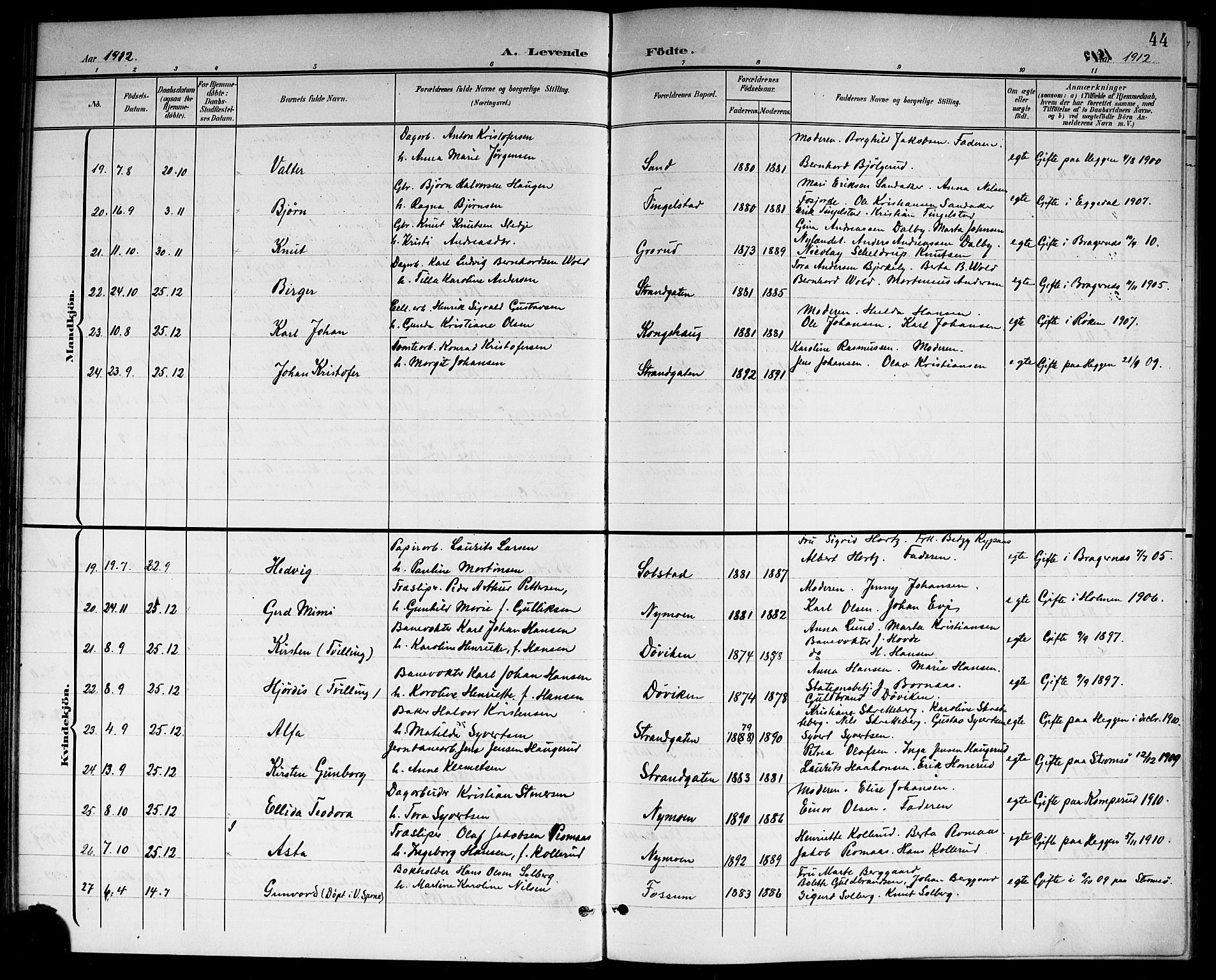 Modum kirkebøker, SAKO/A-234/G/Gc/L0001: Parish register (copy) no. III 1, 1901-1919, p. 44