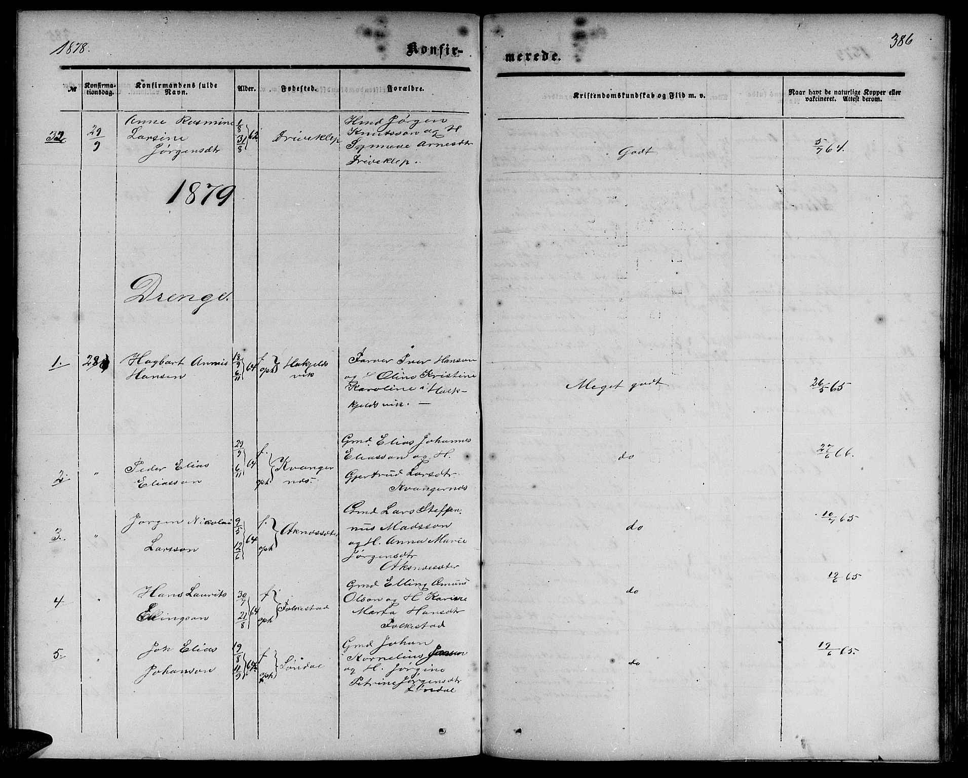 Ministerialprotokoller, klokkerbøker og fødselsregistre - Møre og Romsdal, SAT/A-1454/511/L0157: Parish register (copy) no. 511C03, 1864-1884, p. 386