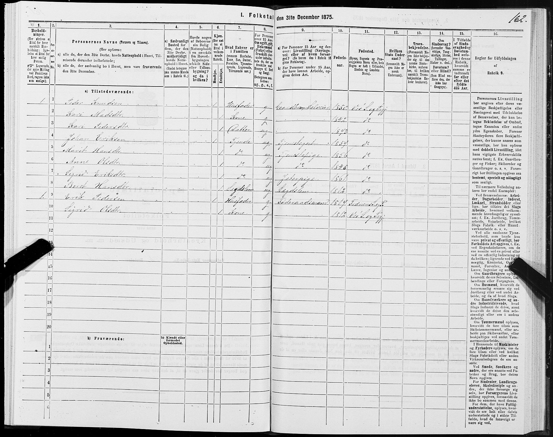 SAT, 1875 census for 1541P Veøy, 1875, p. 1162