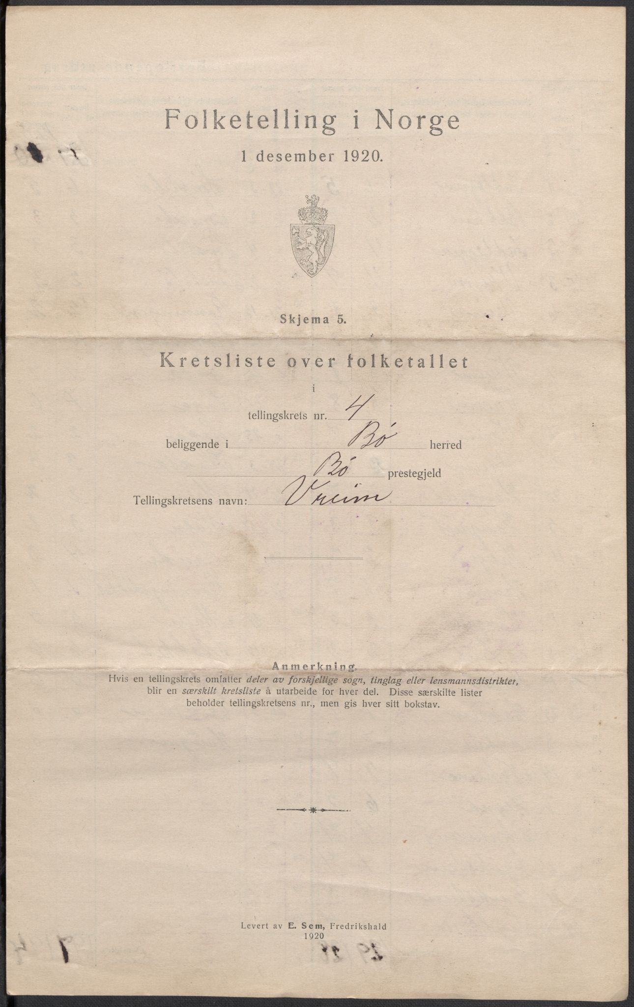 SAKO, 1920 census for Bø (Telemark), 1920, p. 14