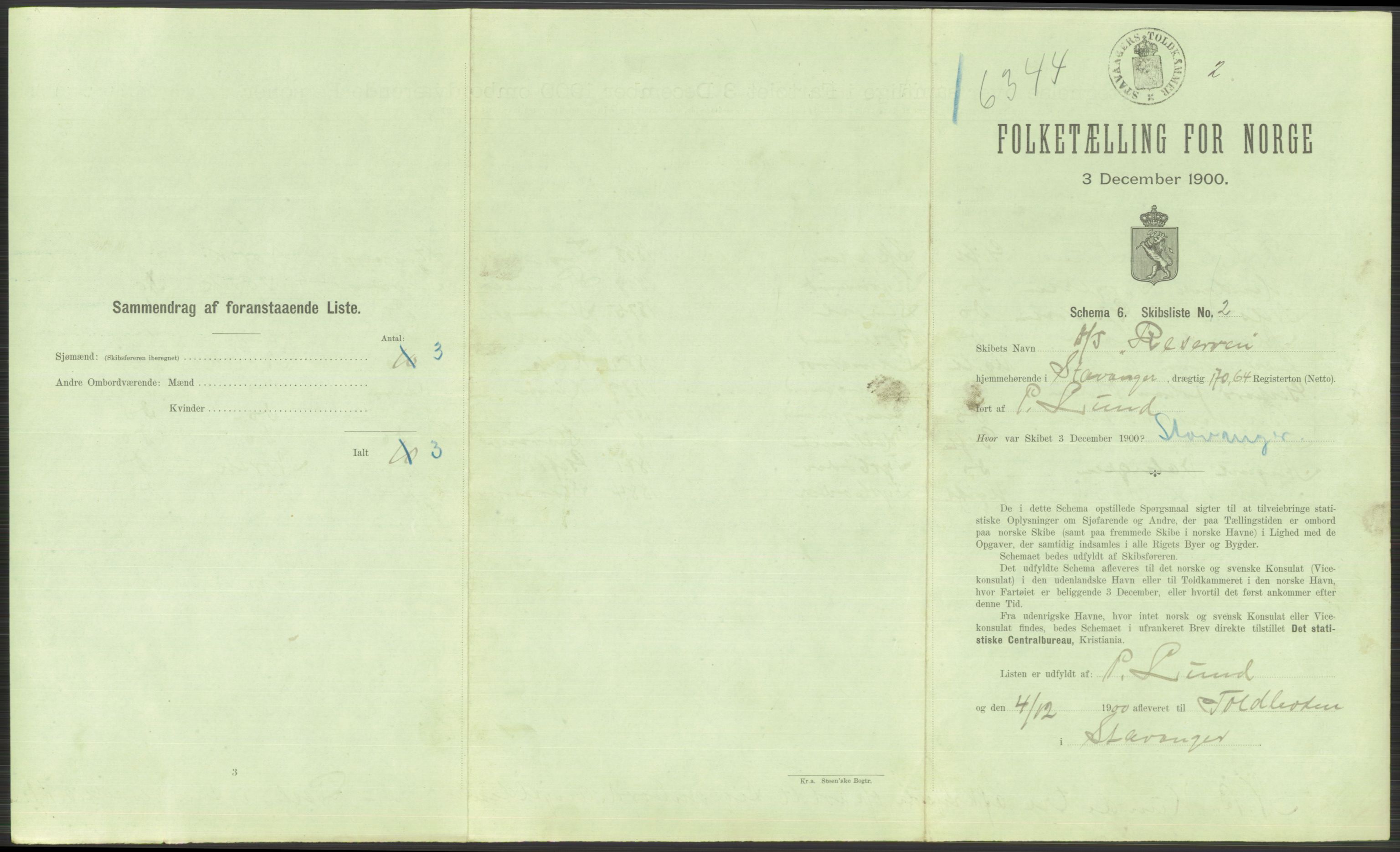 RA, 1900 Census - ship lists from ships in Norwegian harbours, harbours abroad and at sea, 1900, p. 899