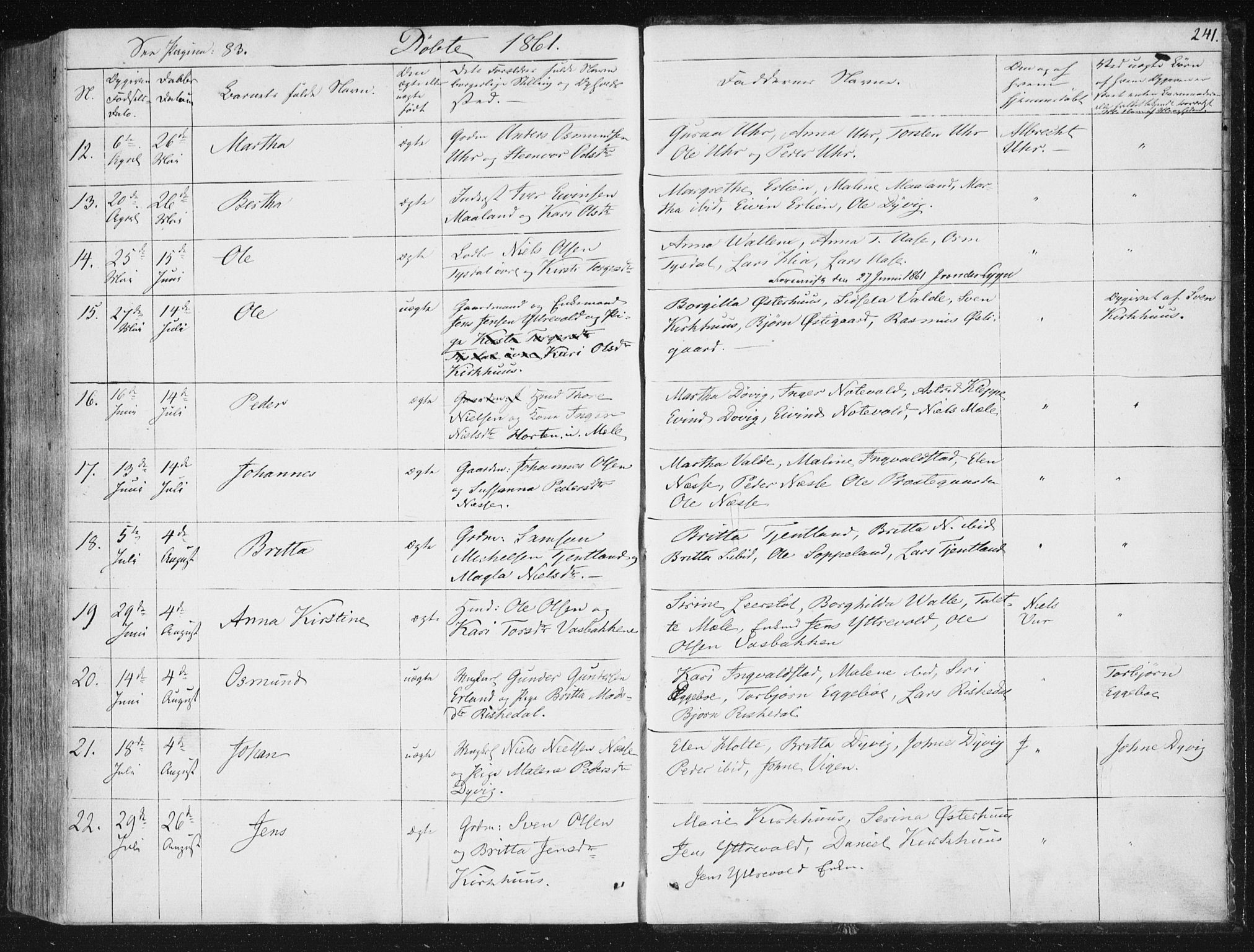 Hjelmeland sokneprestkontor, AV/SAST-A-101843/01/IV/L0008: Parish register (official) no. A 8, 1842-1861, p. 241