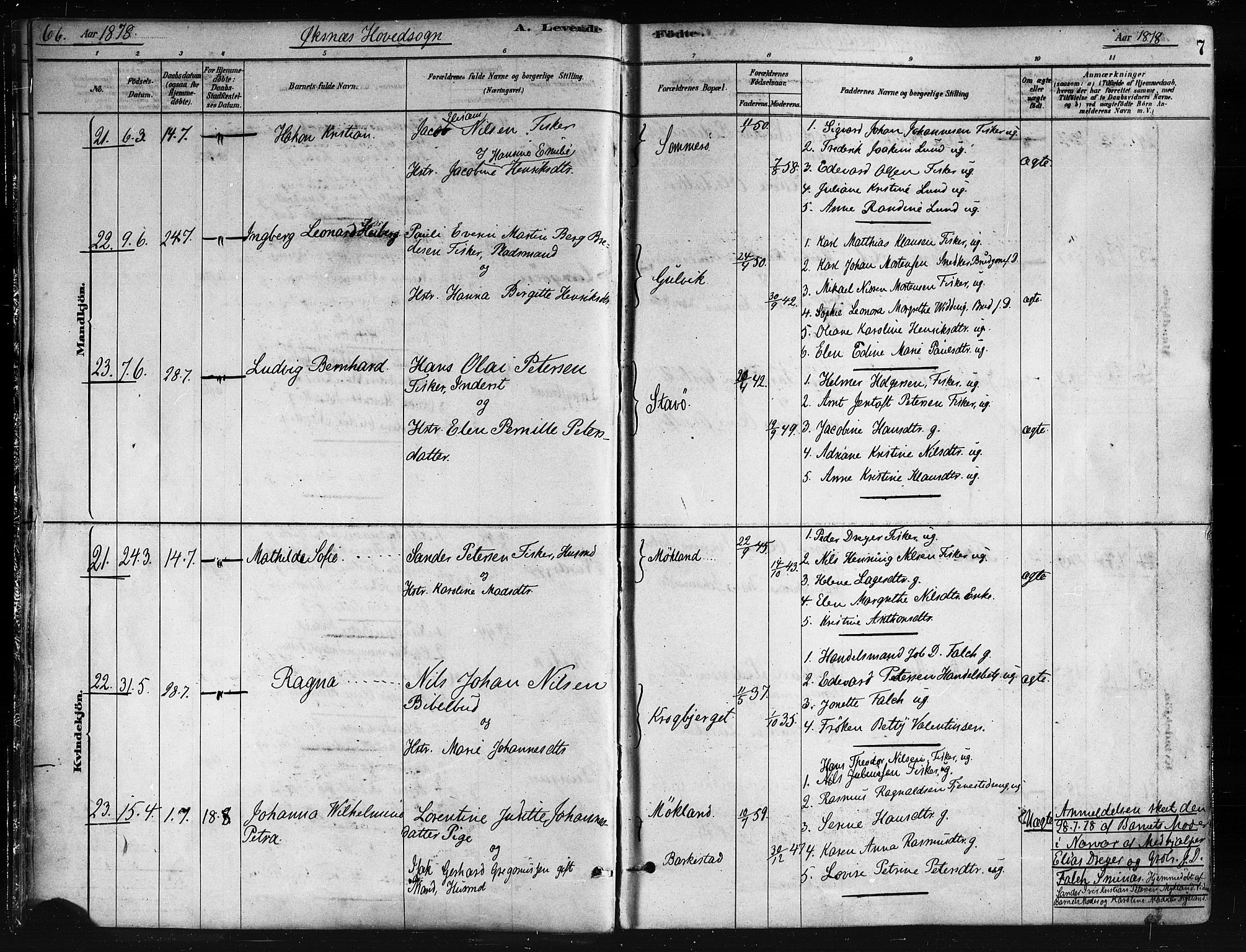Ministerialprotokoller, klokkerbøker og fødselsregistre - Nordland, AV/SAT-A-1459/893/L1335: Parish register (official) no. 893A08 /1, 1878-1884, p. 7