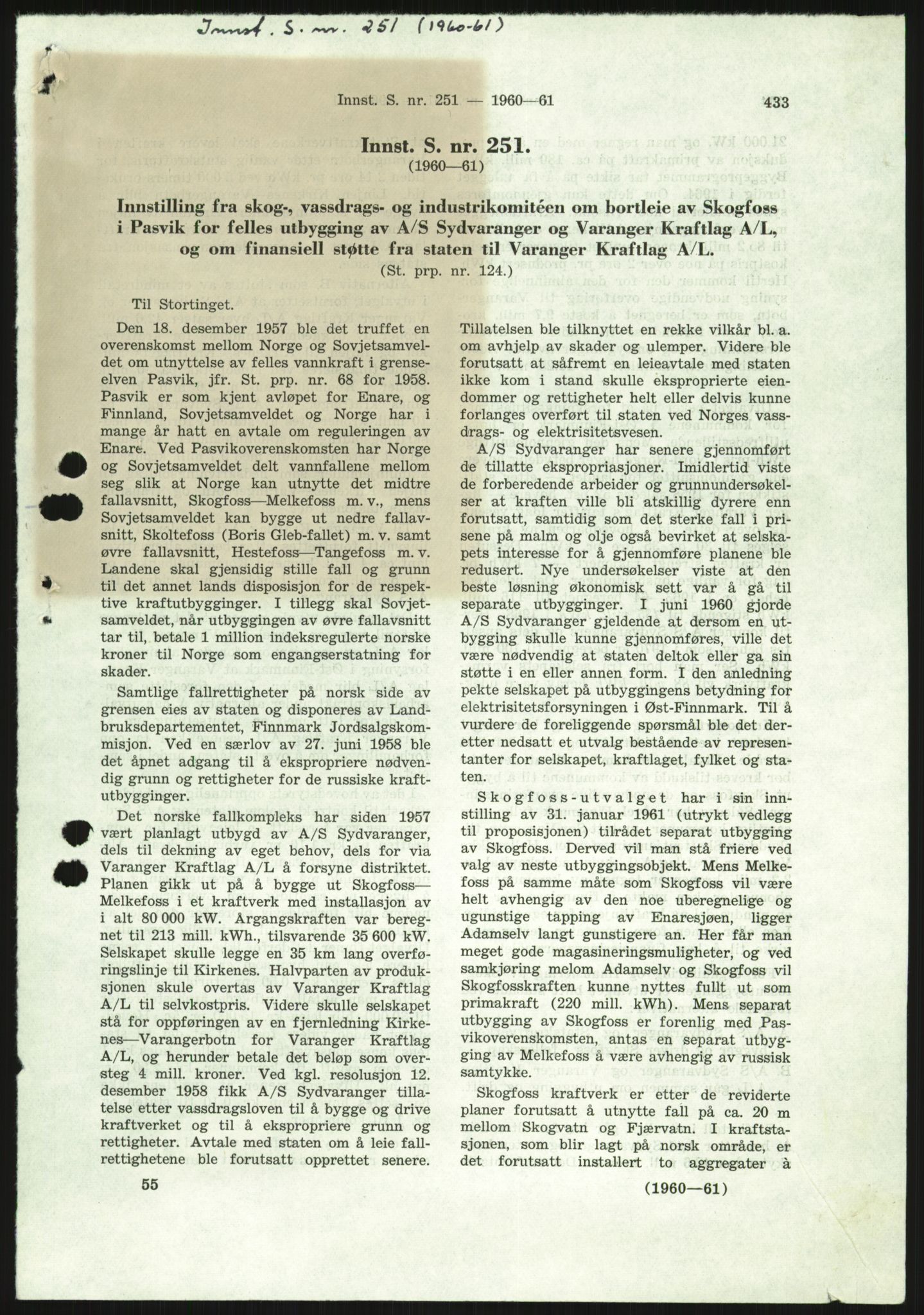 Vassdragsdirektoratet/avdelingen, RA/S-6242/F/Fa/L0532: Pasvikelva, 1956-1961, p. 55