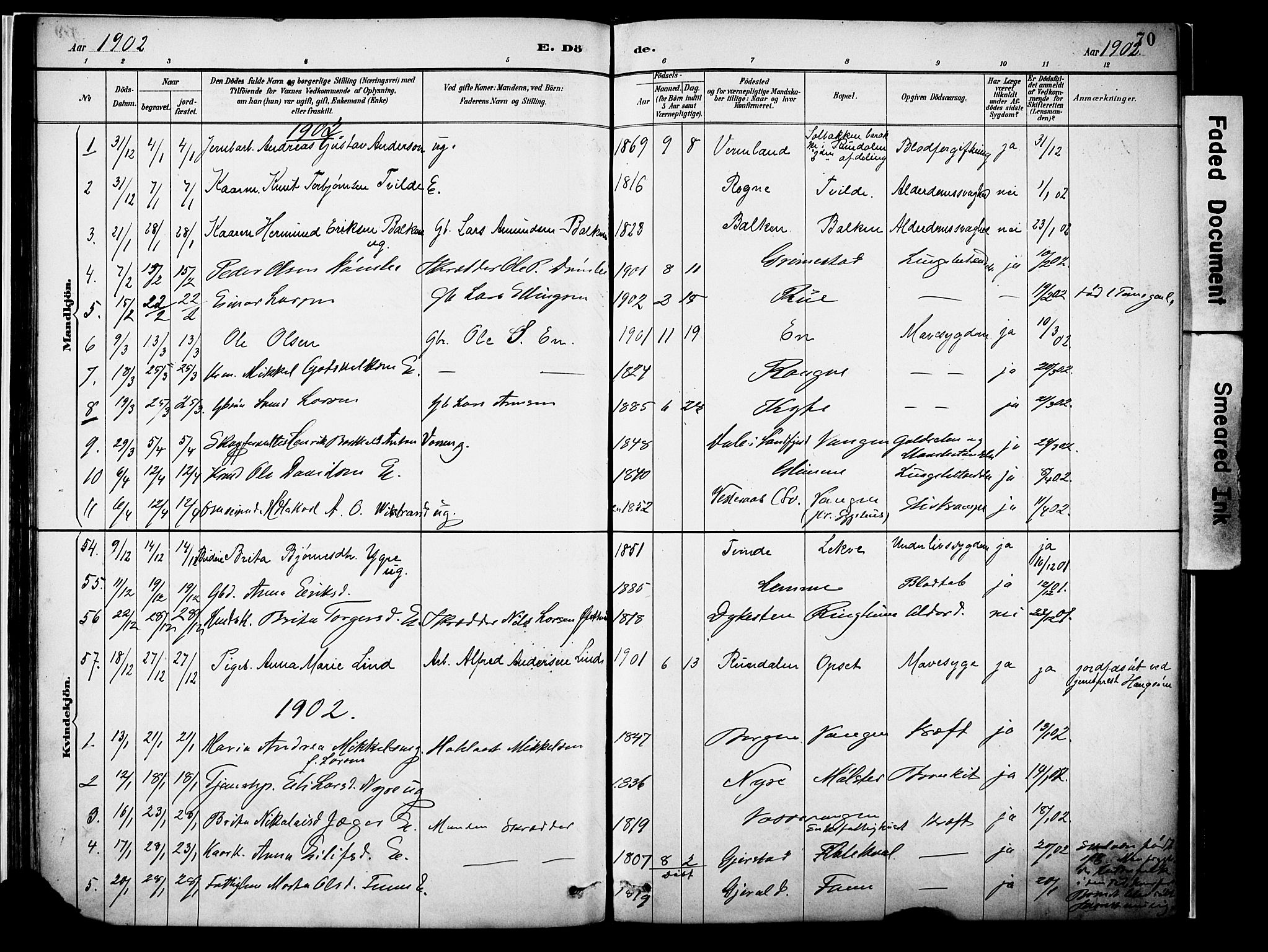 Voss sokneprestembete, SAB/A-79001/H/Haa: Parish register (official) no. A 22, 1887-1909, p. 70