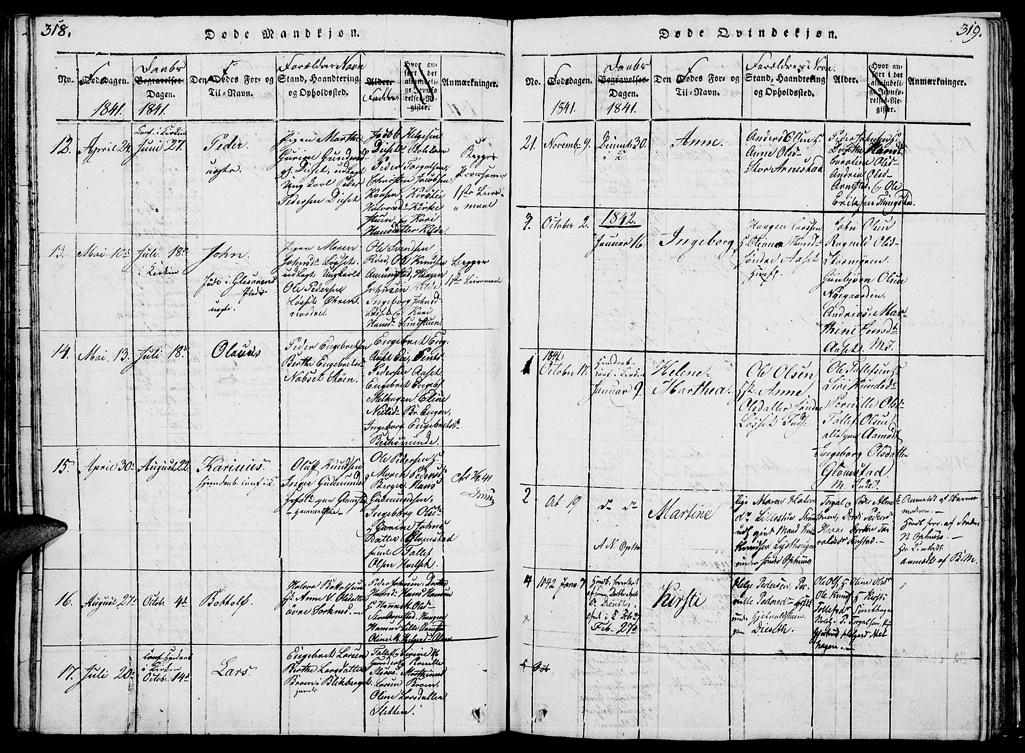 Åmot prestekontor, Hedmark, SAH/PREST-056/H/Ha/Hab/L0001: Parish register (copy) no. 1, 1815-1847, p. 318-319