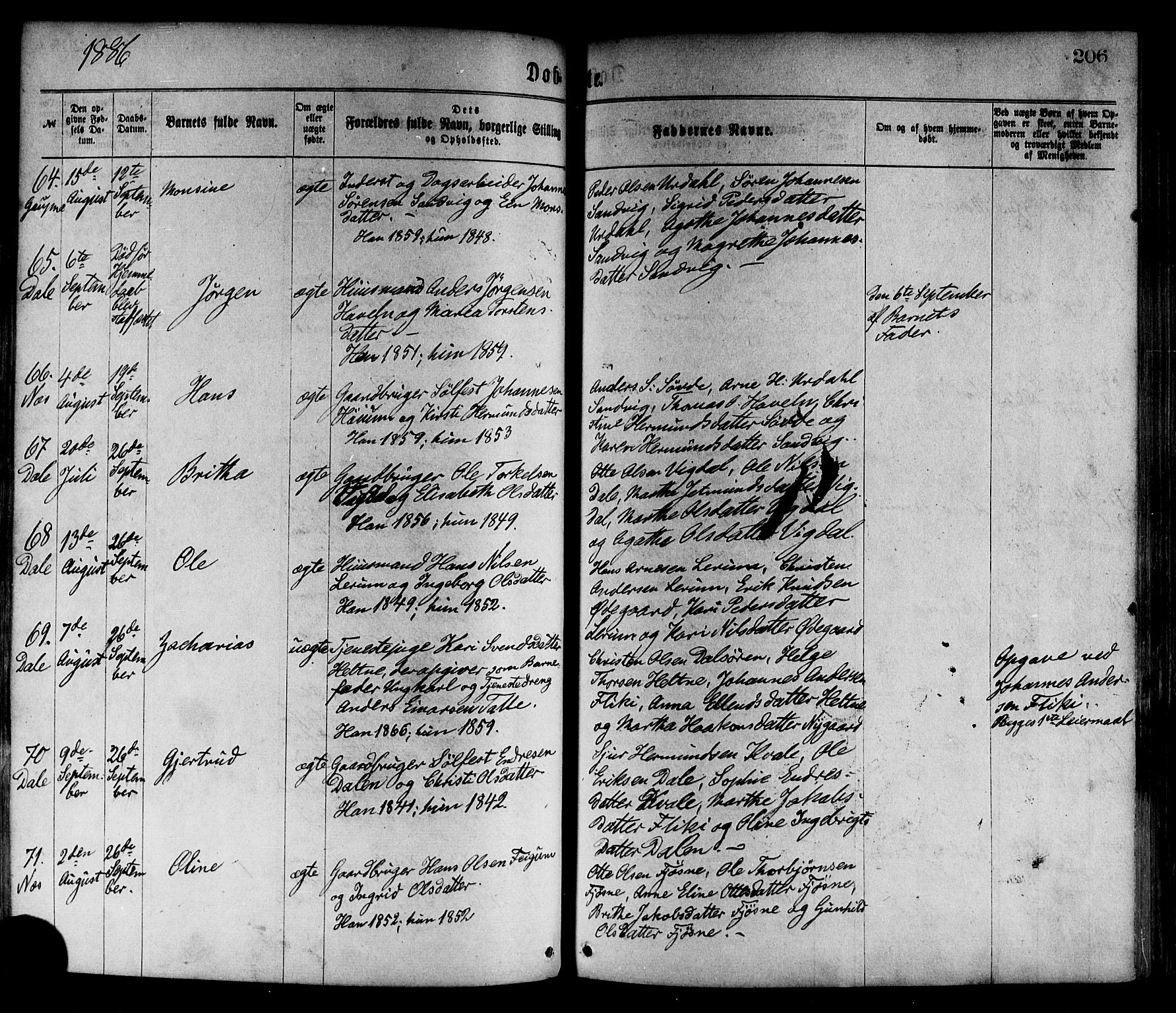 Luster sokneprestembete, AV/SAB-A-81101/H/Haa/Haaa/L0010: Parish register (official) no. A 10, 1871-1886, p. 206