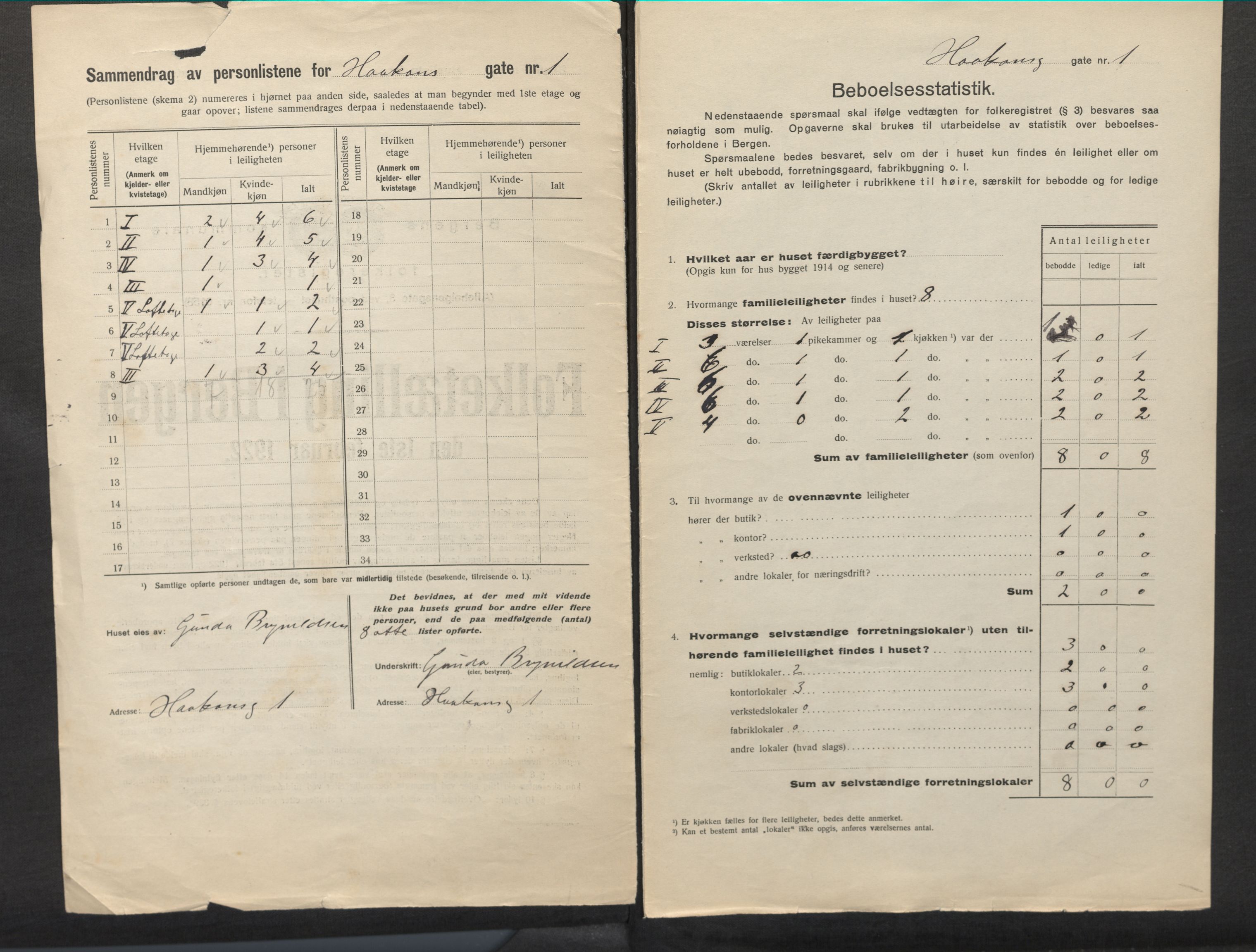 SAB, Municipal Census 1922 for Bergen, 1922, p. 11661