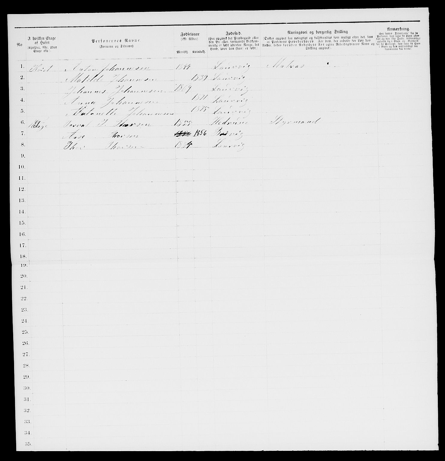 SAKO, 1885 census for 0707 Larvik, 1885, p. 1133