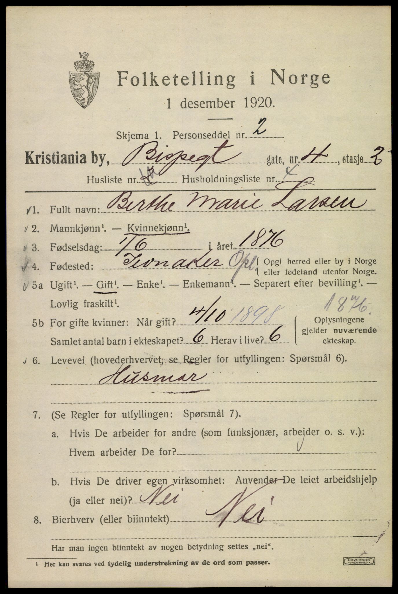 SAO, 1920 census for Kristiania, 1920, p. 157063